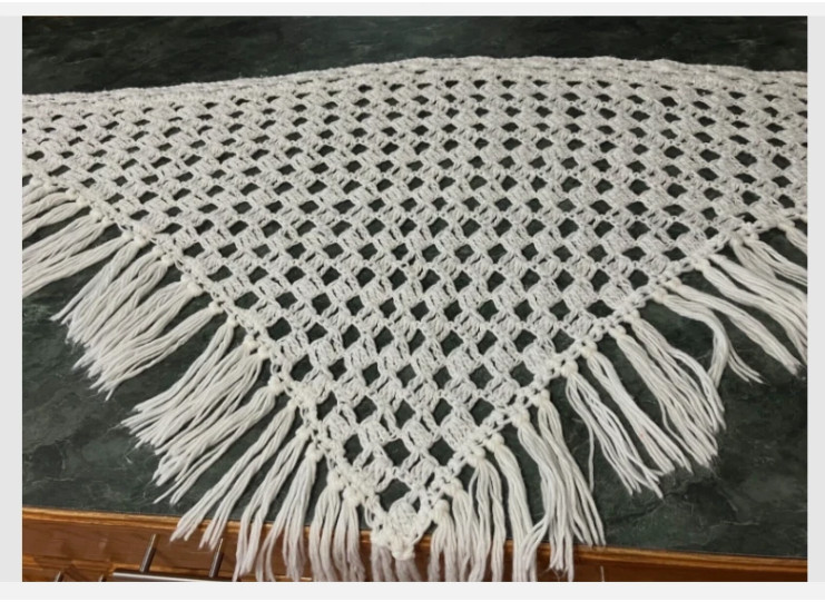 Vintage Hand Made Boho Open Weave Crochet Fringed Shawl Wrap Kimono Oversized