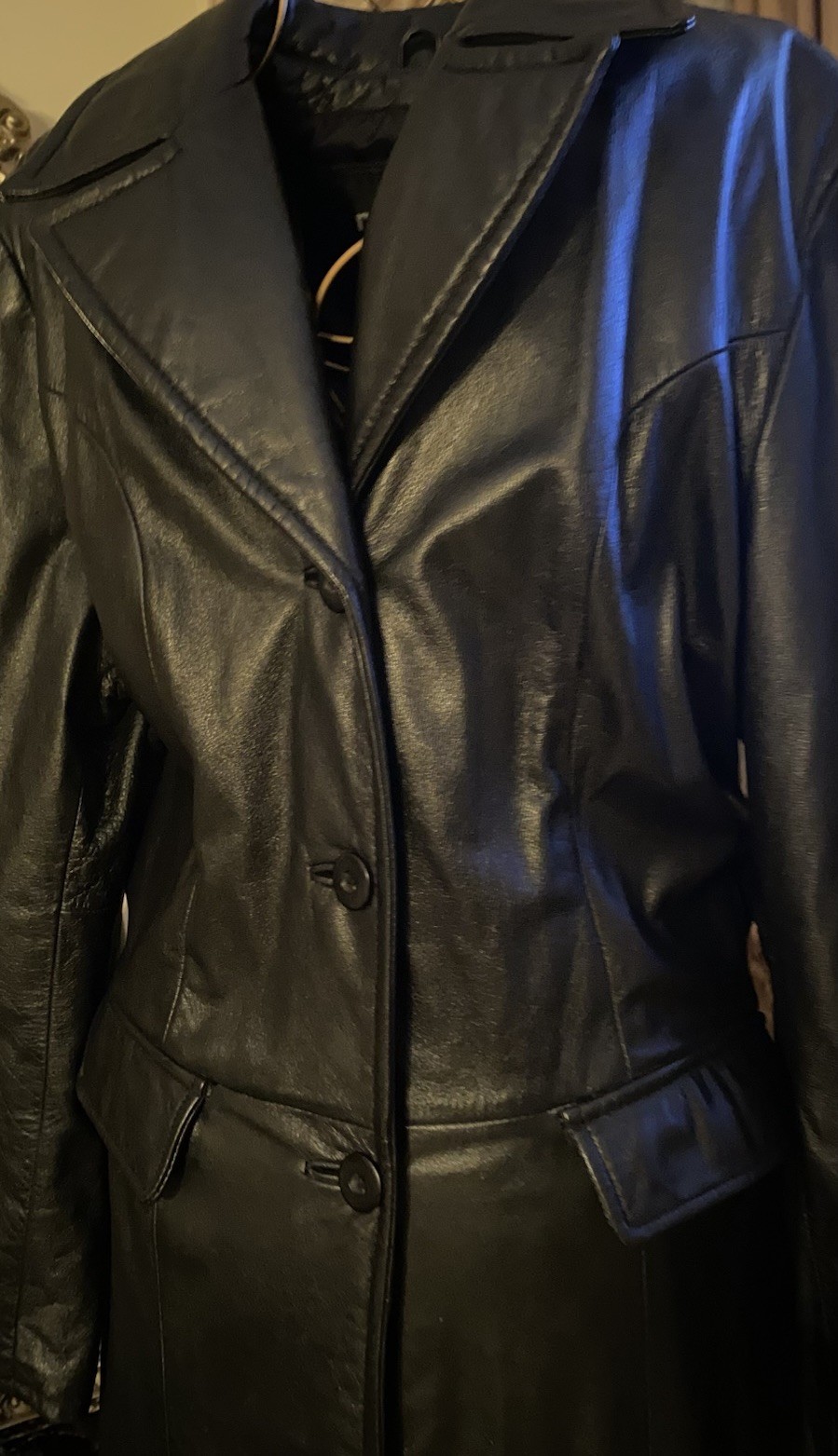 Vtg Wilson’s Leather Maxima Women’s L Black Matrix Long Leather Coat 59” Long 👀