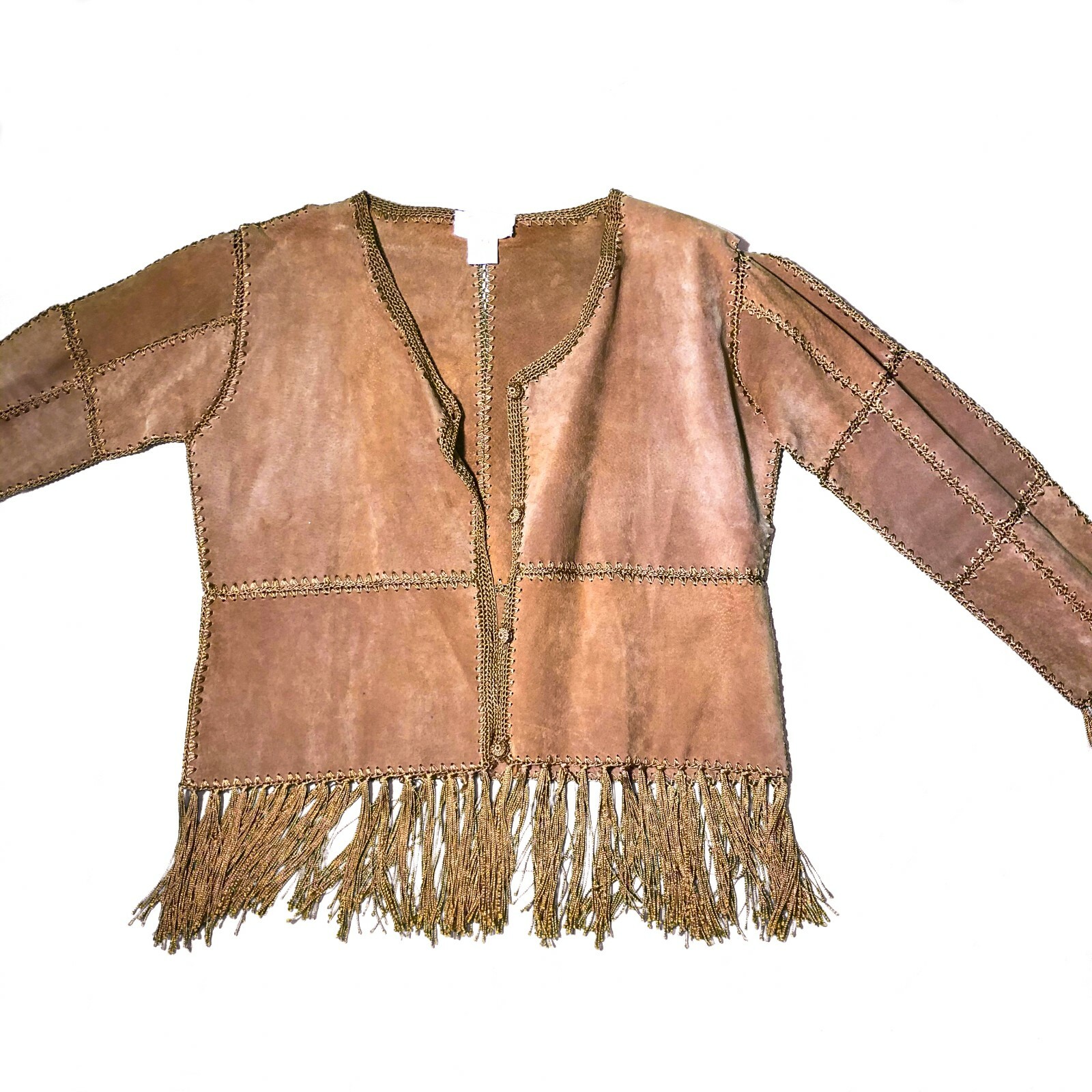 Vintage 90s Y2K Mall Goth Grunge Brown Kroshetta by Papillon Fringe Jacket Rare