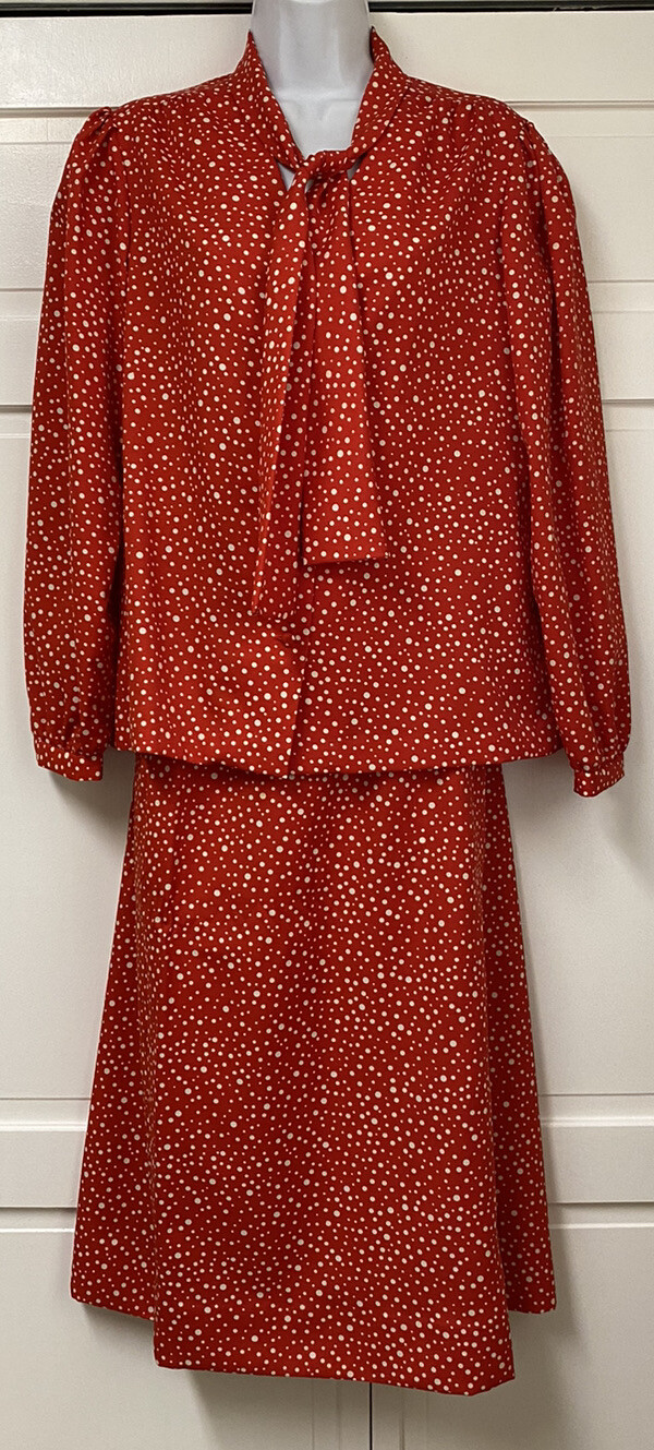 Vintage Young Traditions Red & White Tie Shirt & Wrap Secretary Greek Skirt 10