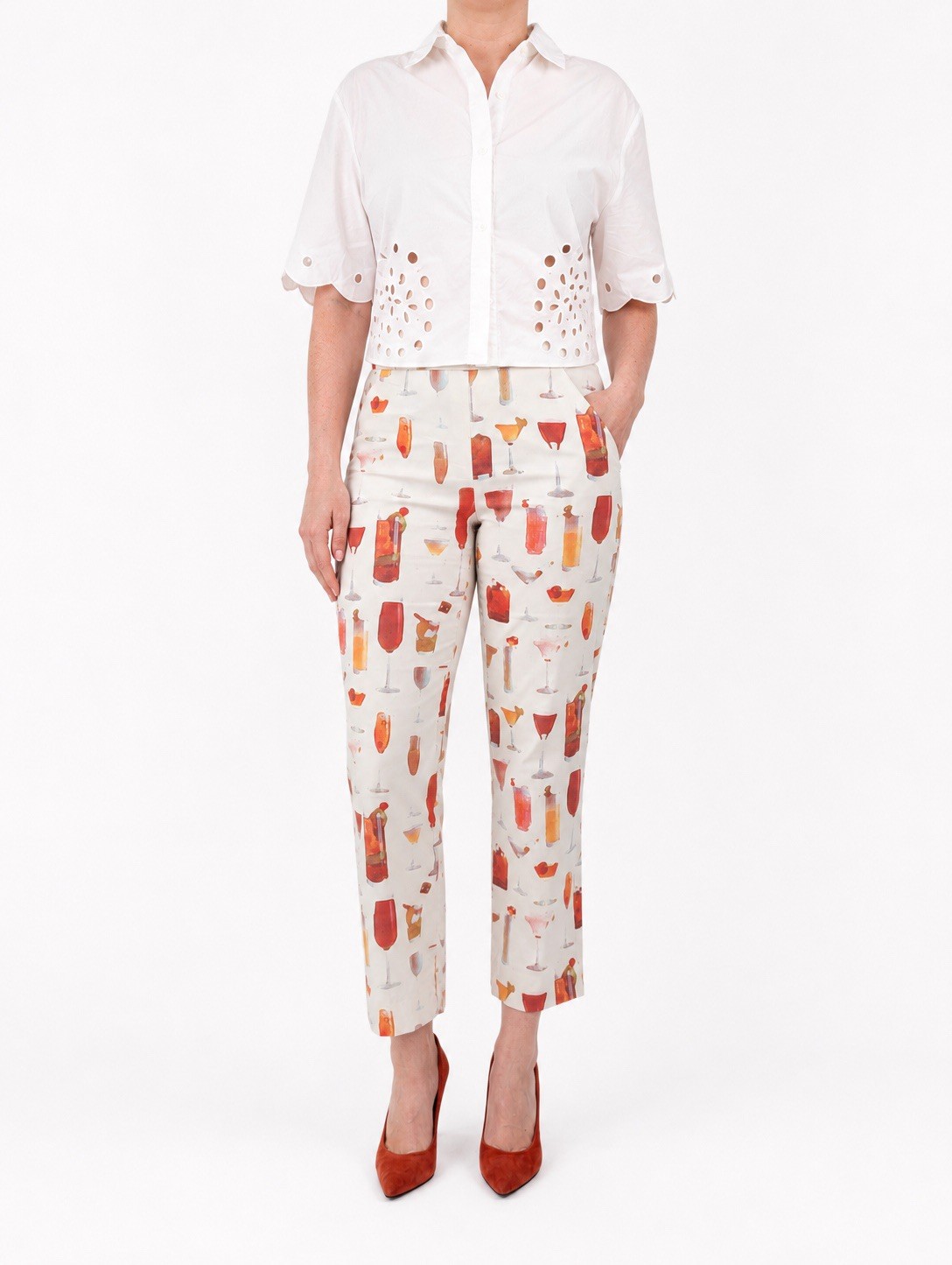Vintage Tufi Duek Cocktail Print Cropped Pants Size EU 44