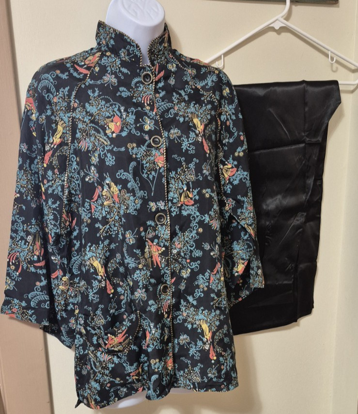 Vintage 2 piece Rayon Mara Kobb Mandarin Collar Blouse , Pants New