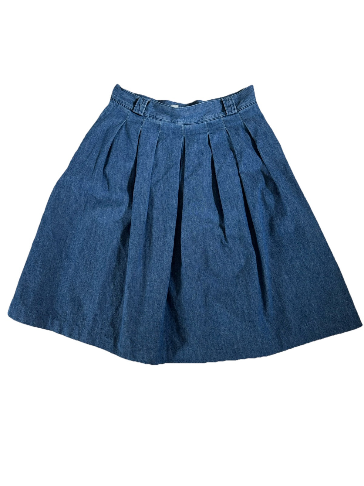 VTG L.L. Bean Pleated Denim Midi Skirt Large 34×28 Made in USA