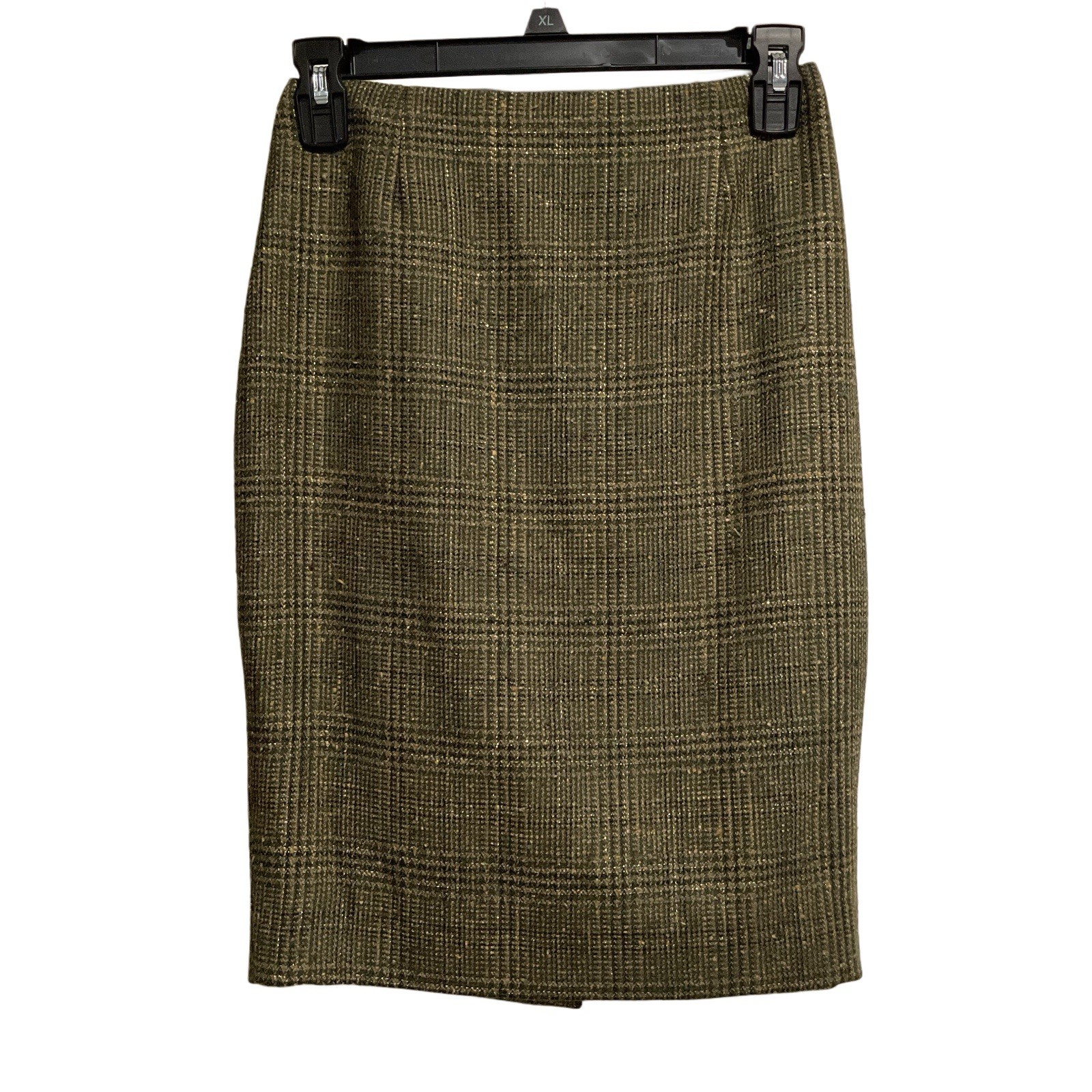 Escada Vintage Plaid Wool Silk Skirt size 34 US 4-6 Green