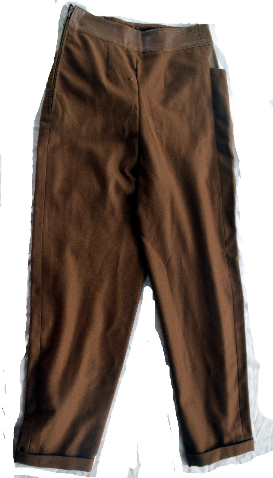Vintage 80’s ELGE4 High Waisted Brown Cuffed Trousers Leather Waistband 26″X38″