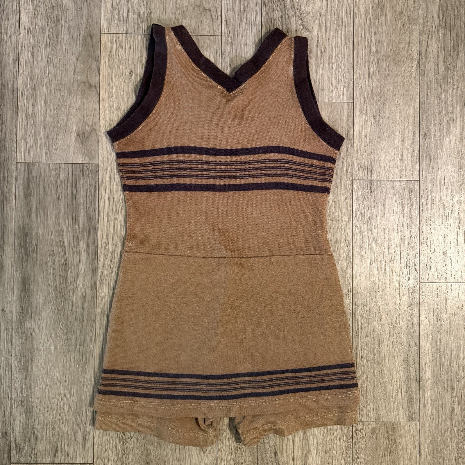 Vintage 1920s Bentzknit Wool Swimsuit Antique Bathing Suit Womens Brown Striped
