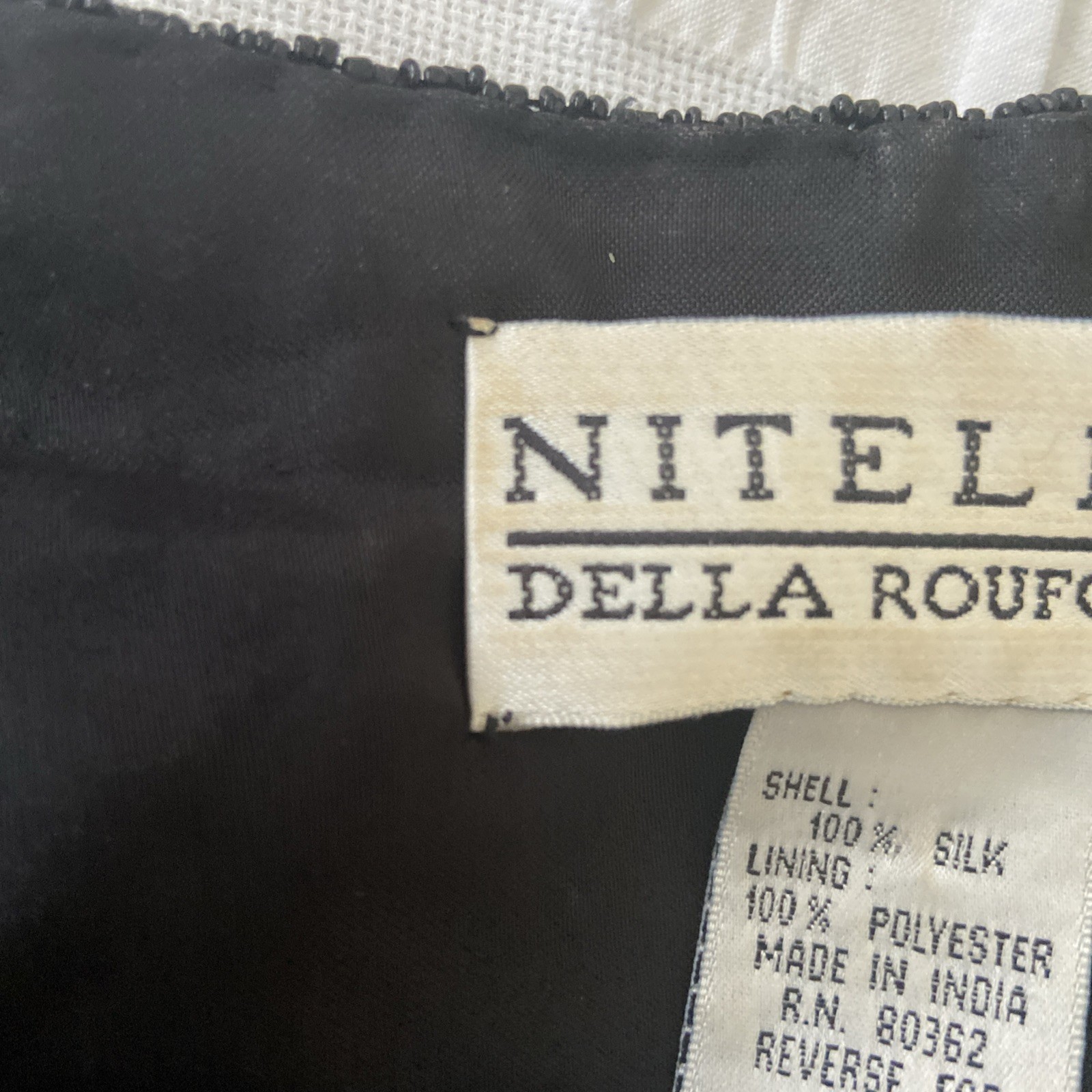 Jacket Vintage 80s NITELINE By Della Roufogali Black Beaded Sequin 100% Silk XL