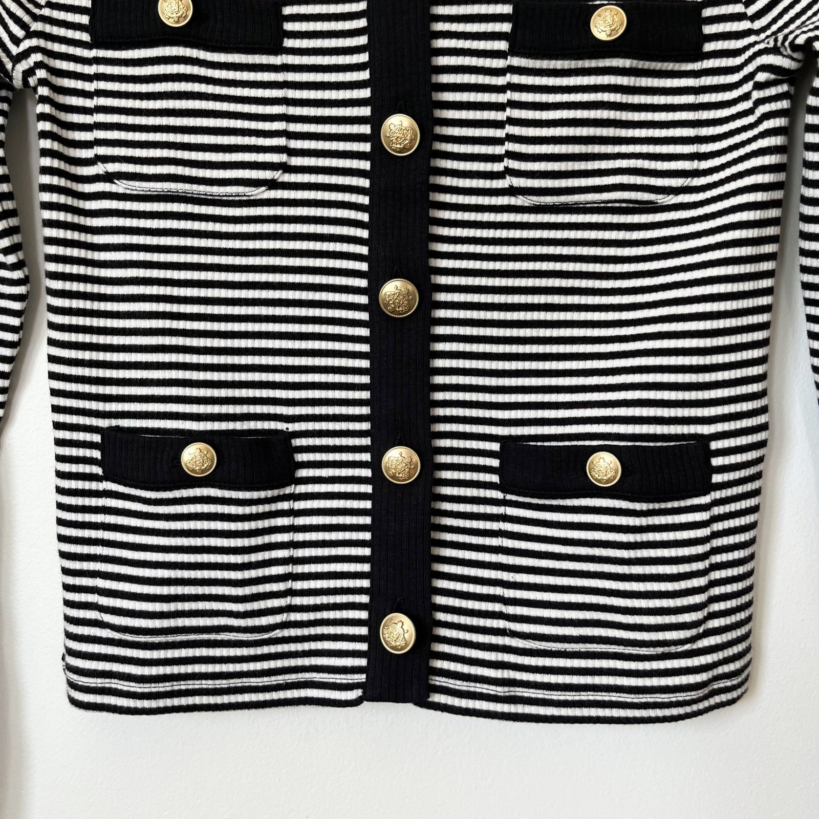NEW J.Crew Vintage Rib Lady Jacket Black White Stripe Womens XS