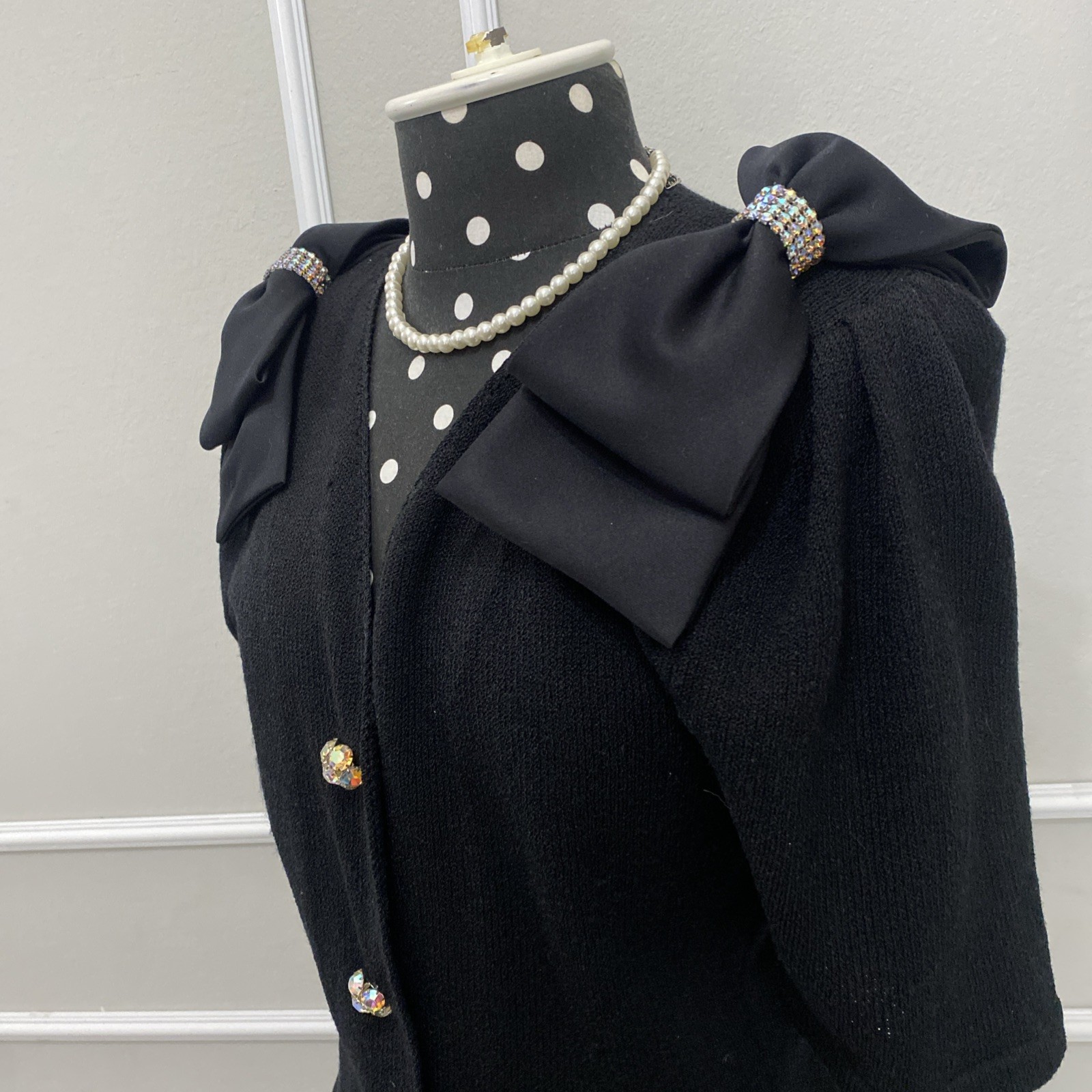 Vintage Adolfo For Saks Fifth Avenue Black Bow Top And Skirt Set Size 4