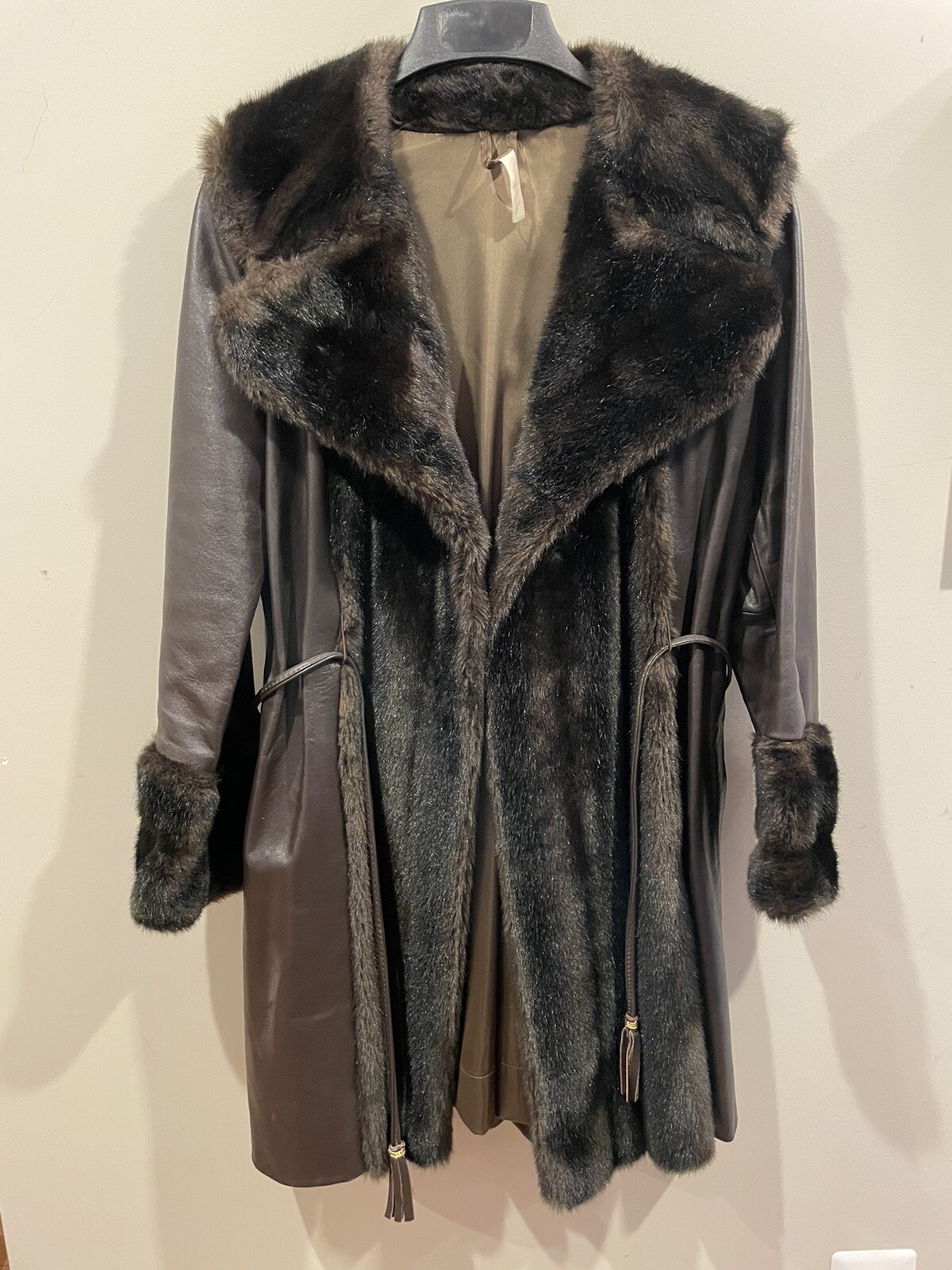 Vintage 1960’s Lilli Ann London Leather & Faux Fur Belted Coat Hippy Mod