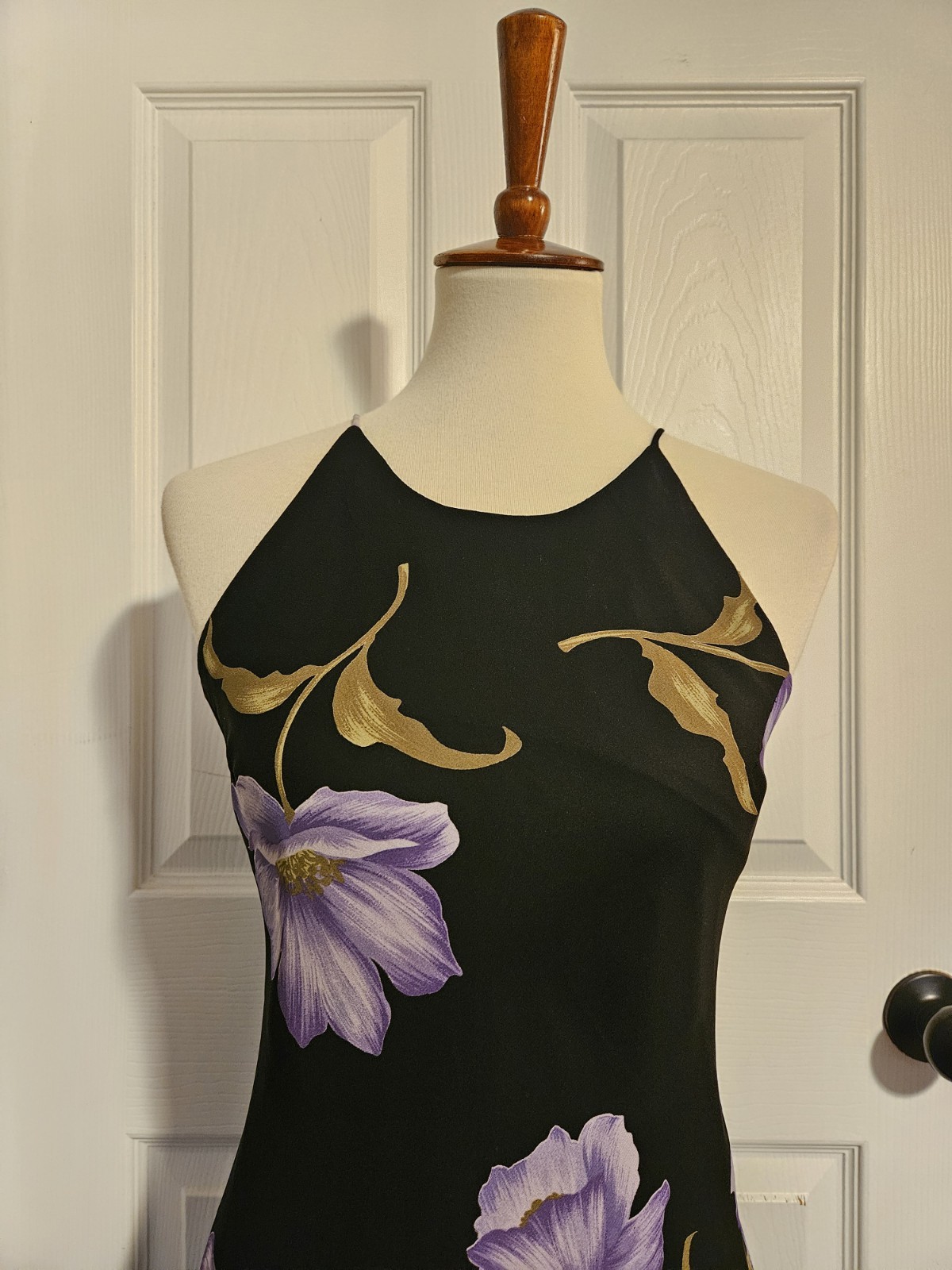 Vintage 90s Hampton Nites Black Purple Floral Sleeveless Maxi Dress Size 8