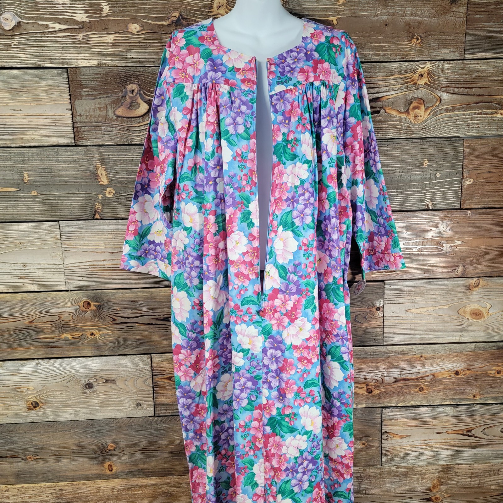 Vtg Elinor Carolina Maid Floral House Dress 70s 80s 90s Size Large Made In USA