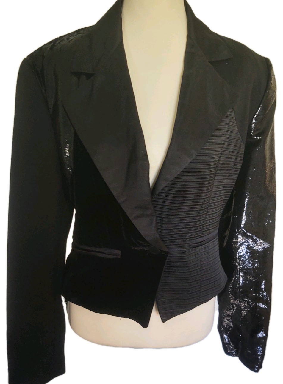 Women’s Vintage Black Duke Randolph Dinner Jacket Velvet Patent Size 8 USA