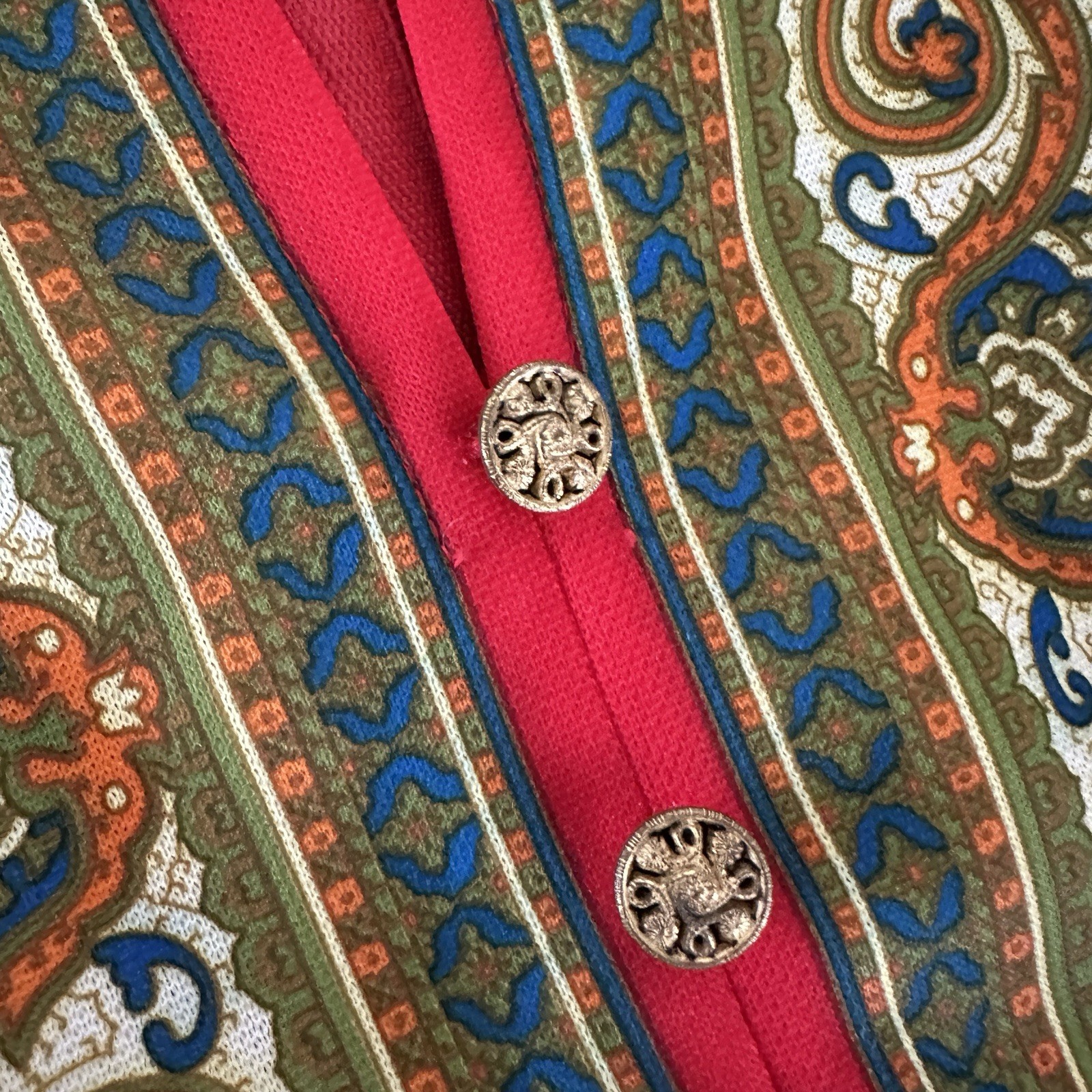 Vintage Mel Warshaw Miss Jane Miami Red Paisley Wide Leg Jumpsuit Gold Rope Belt