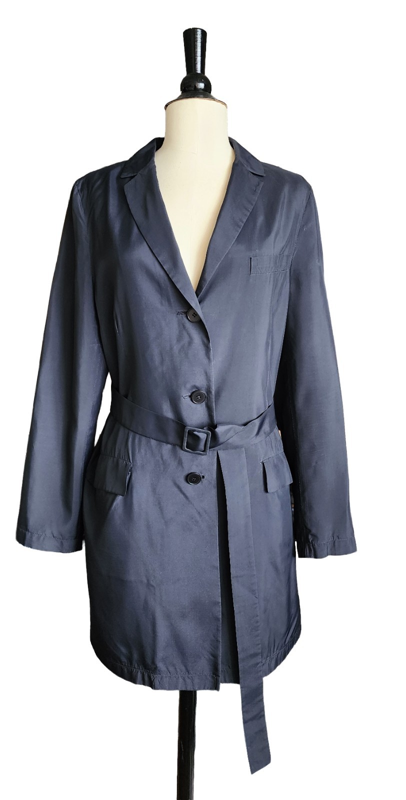 VTG S/S 1997 Calvin Klein Collection Charcoal Black Rayon Minimal Duster Coat