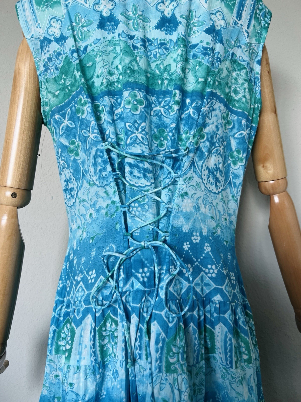 Vintage Phool India Boho Dress Lace Up Back Cotton Sundress COLORFUL Sz L NWOT
