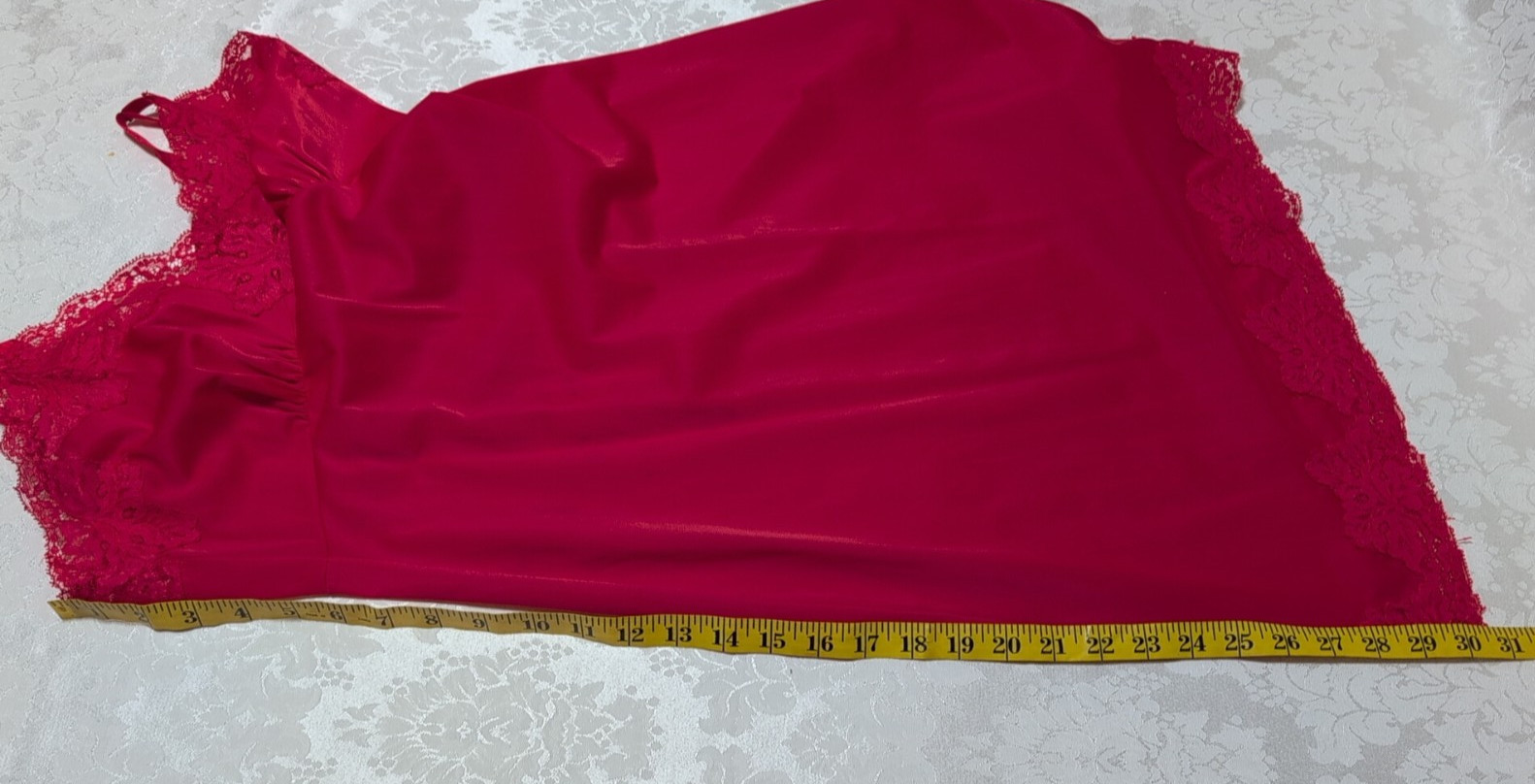 Vintage Shadowline RED 100% Nylon Lace Full Slip Size 34 Short