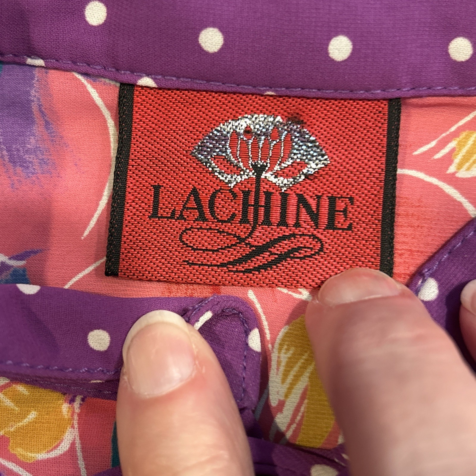 Vintage Lachine Hong Kong Pleated Ruffle Pink Purple Long Sleeve Dress P Small