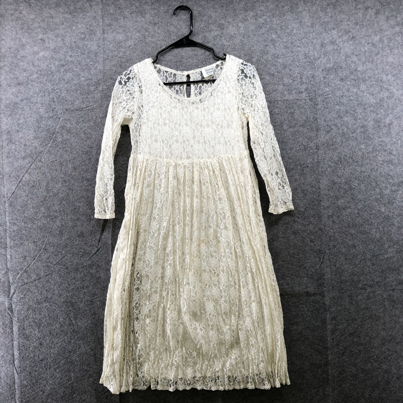 Vintage Sara Babs All Lace Dress Size 12 (S) Ivory 3/4 Sleeve Midi A-Line