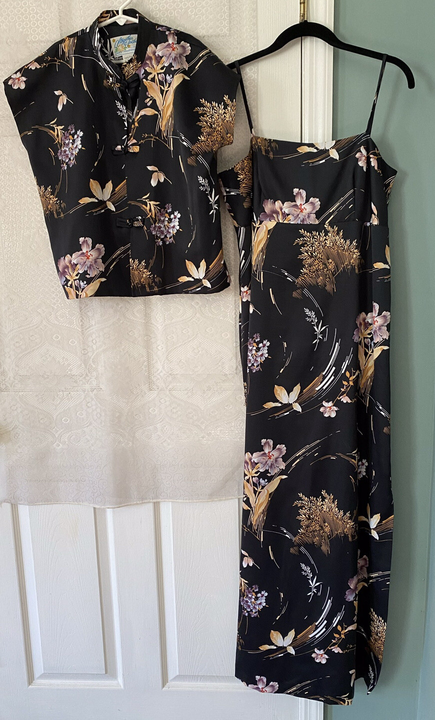 Vintage Black Floral Mark Christopher Altogether Hawaii Maxi Sundress Set 14