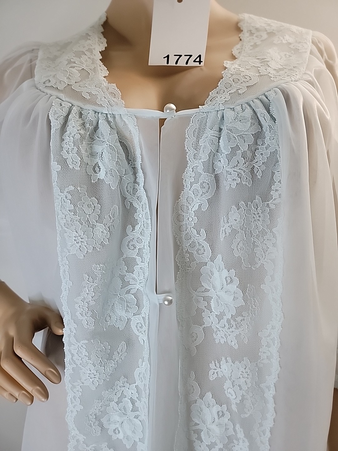 Vintage Shadowline All Nylon Light Blue Sheer Robe Lace Detail Size Large