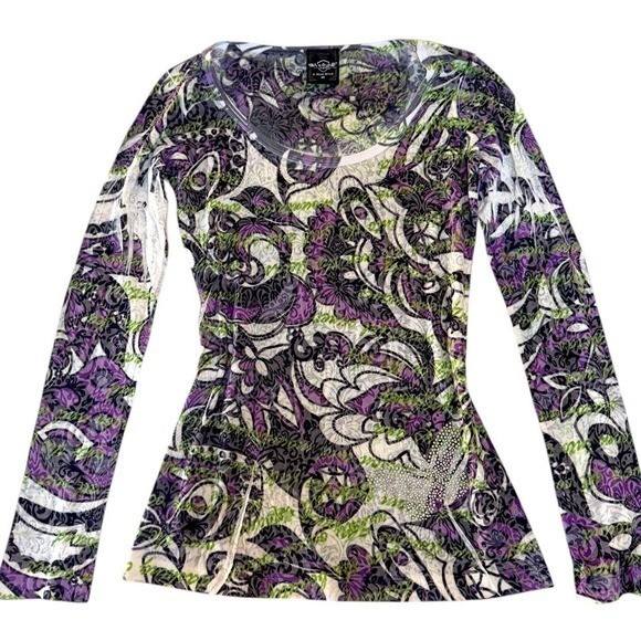 VTG. Y2K DEADSTOCK RETRO GRUNGE Sledge Butterfly Burnout Rhinestone Top Medium