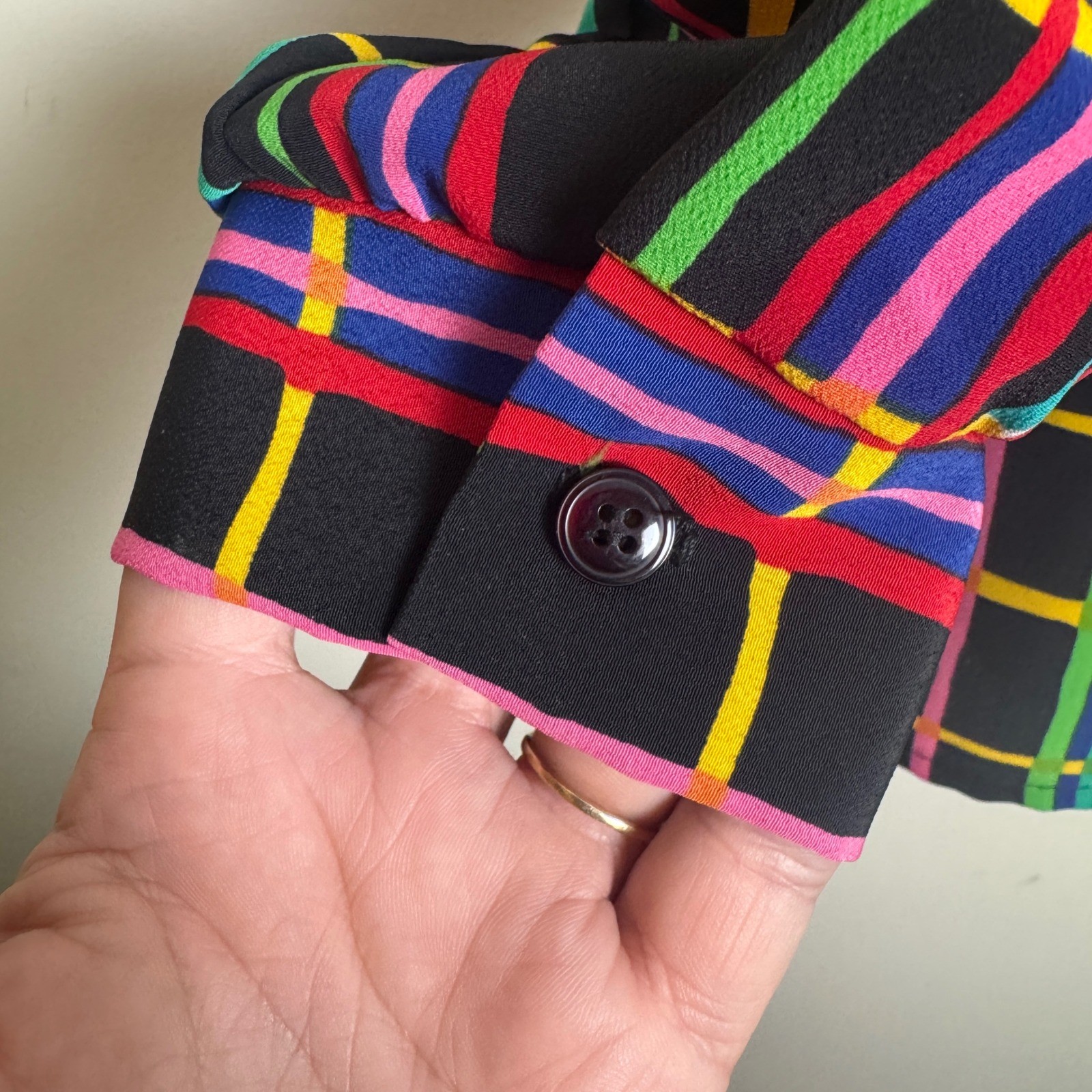 Vintage Graff Californiawear Rainbow Grid Plaid Button Up Blouse Size 14