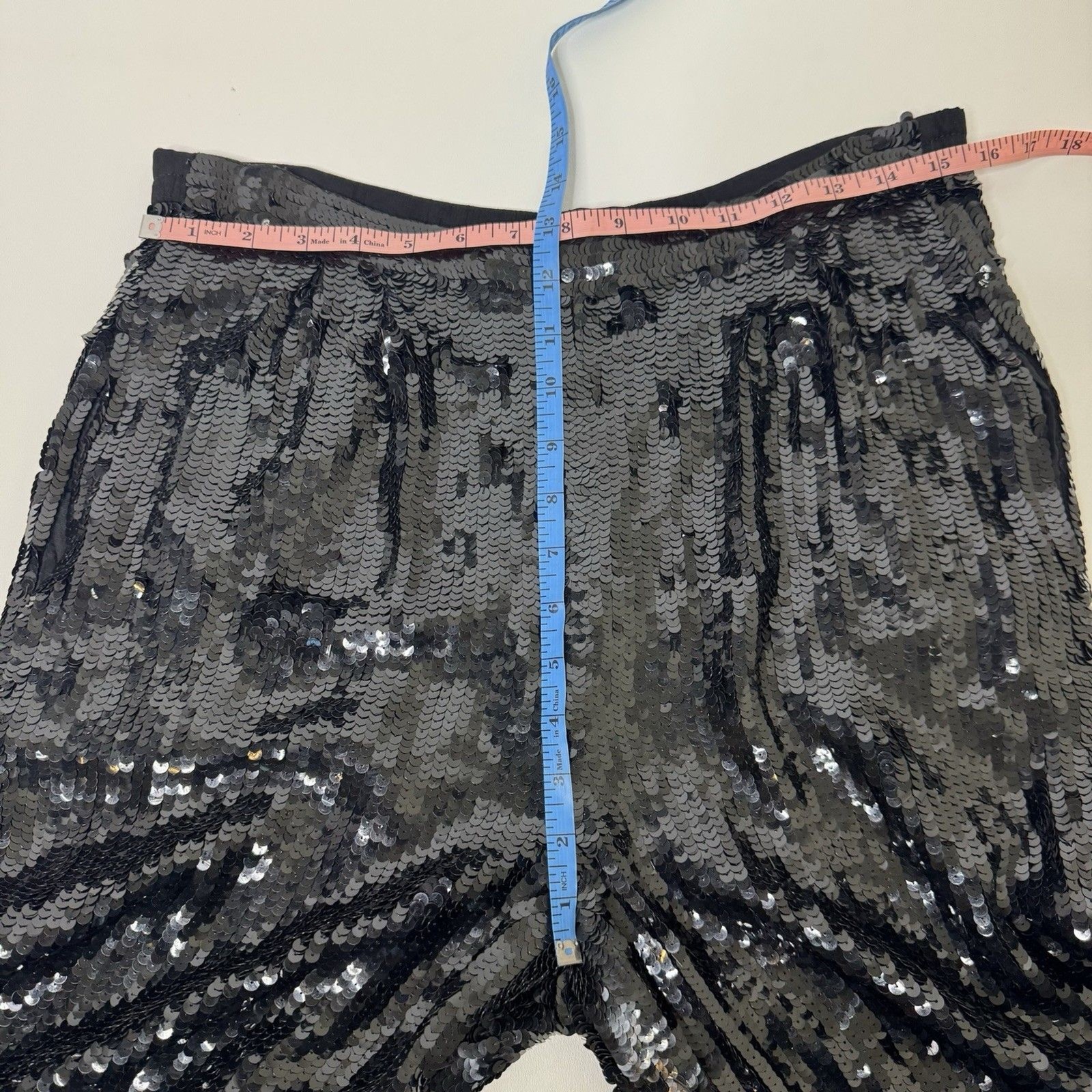 Vintage Modi Womens Medium Allover Sequin Pants 100% Silk Black 80s Glamor