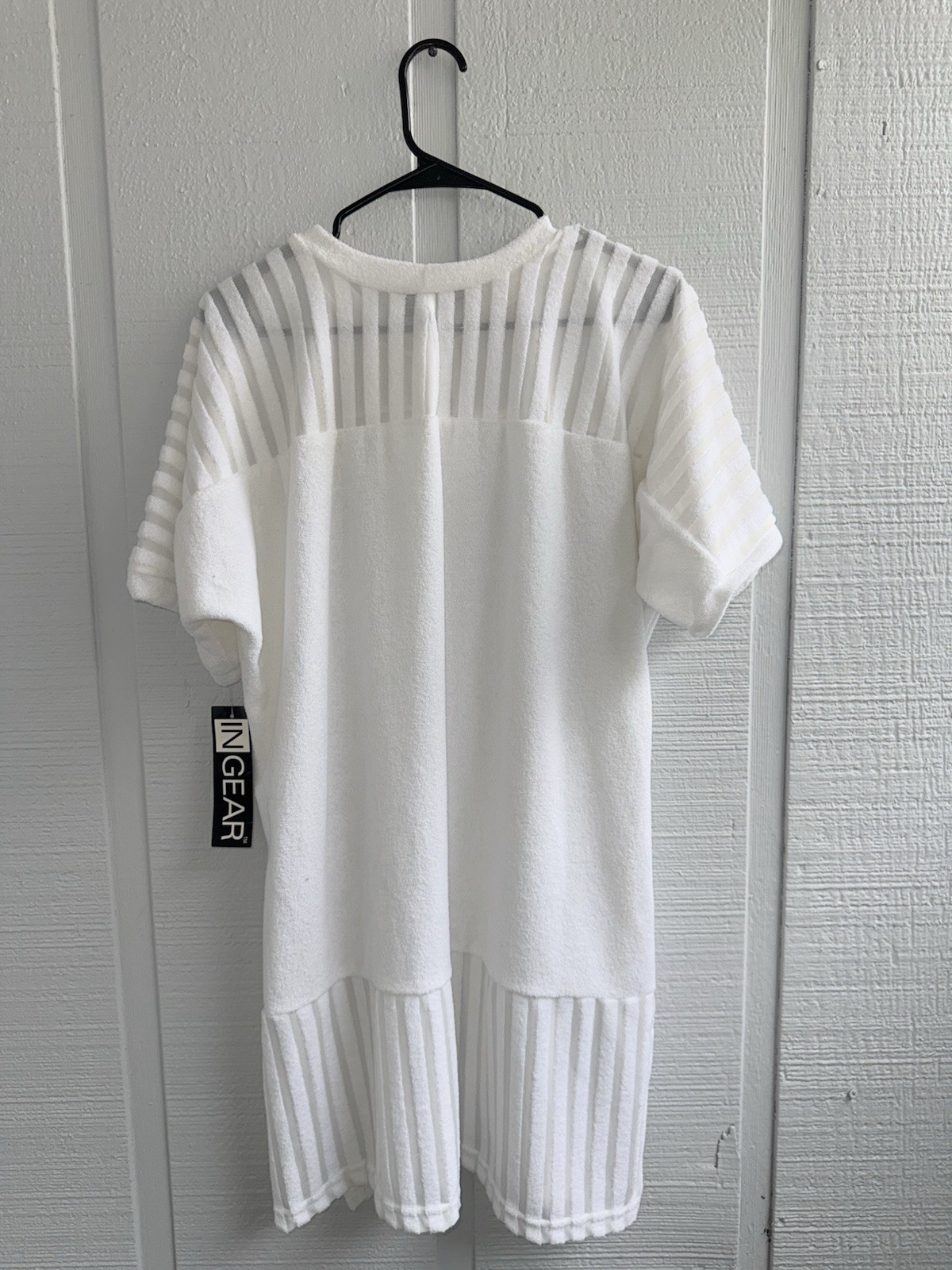 Vintage INGEAR White Terry Cloth Dress Womens OS Sheer Stripe Panel USA Made NWT