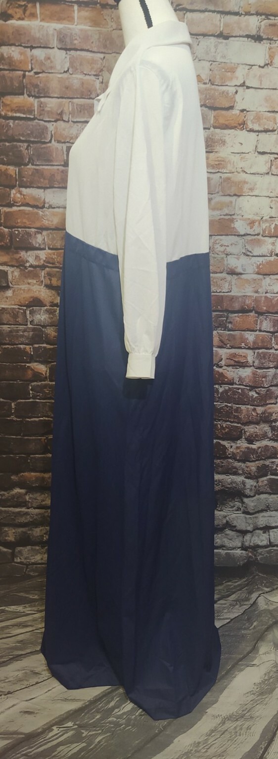 VINTAGE GRAY & NAVY BLUE BUTTON UP HOUSE DRESS HOUSECOAT ROBE LOUNGEWEAR M/L
