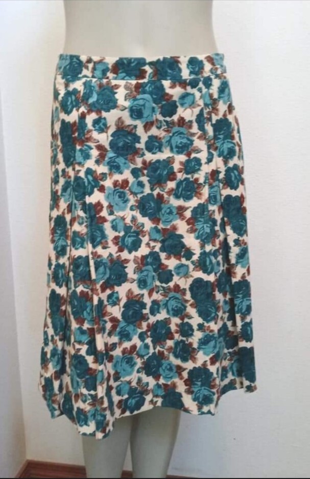 VTG Japan Women’s Large Shirt Jacket Skirt Set Blue Floral Lined Fine Corduroy
