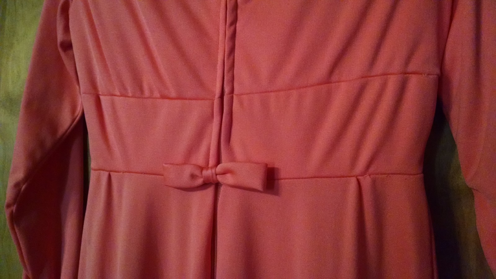 FORMAL DRESS VINTGE 1973 PEACH LORRIE DEB OFF WHITE RUFFLE NECK CUFFS ILGWU BOW.