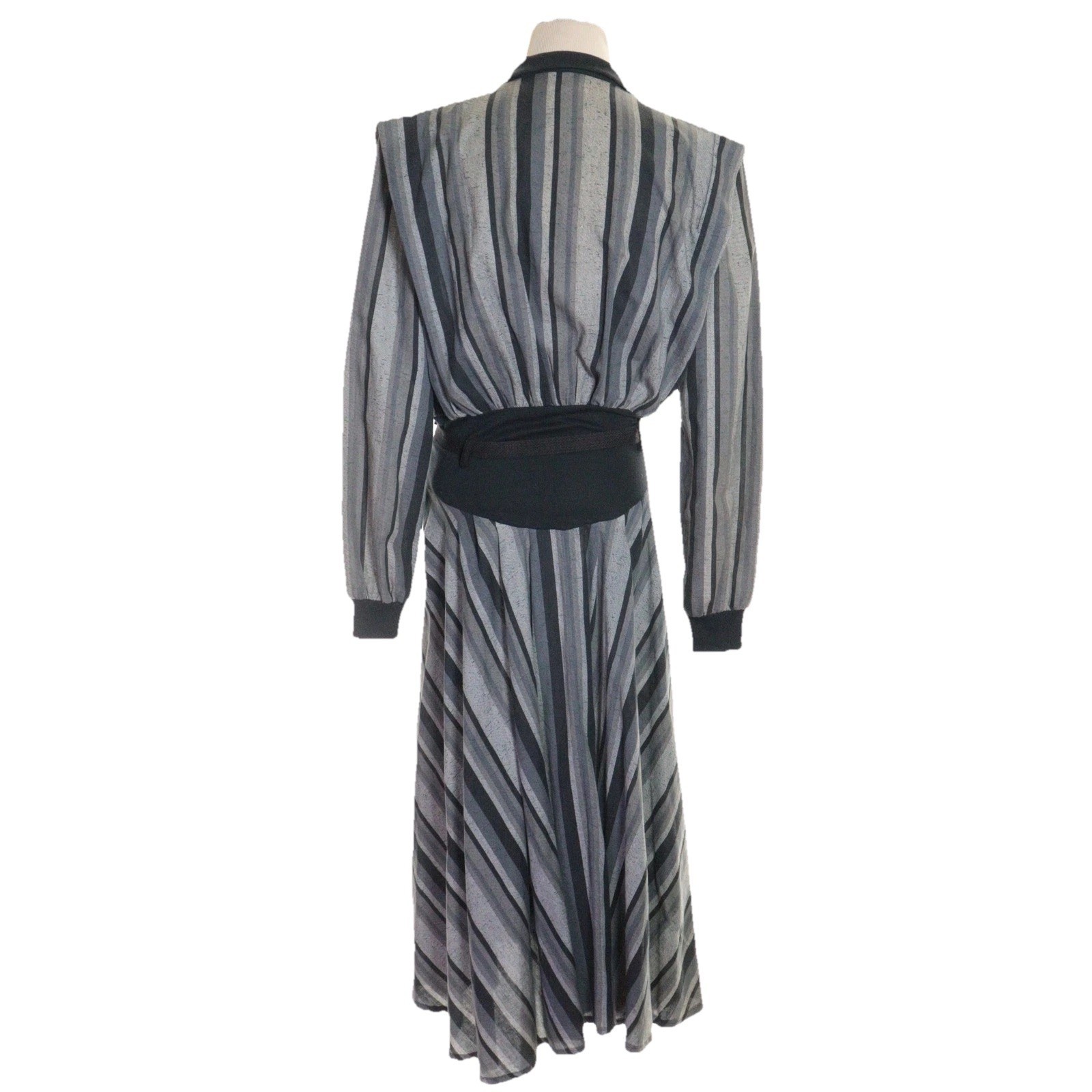 Vintage 70s Striped Dress Retro Office Cotton Casual Chic Women Sz 11/12
