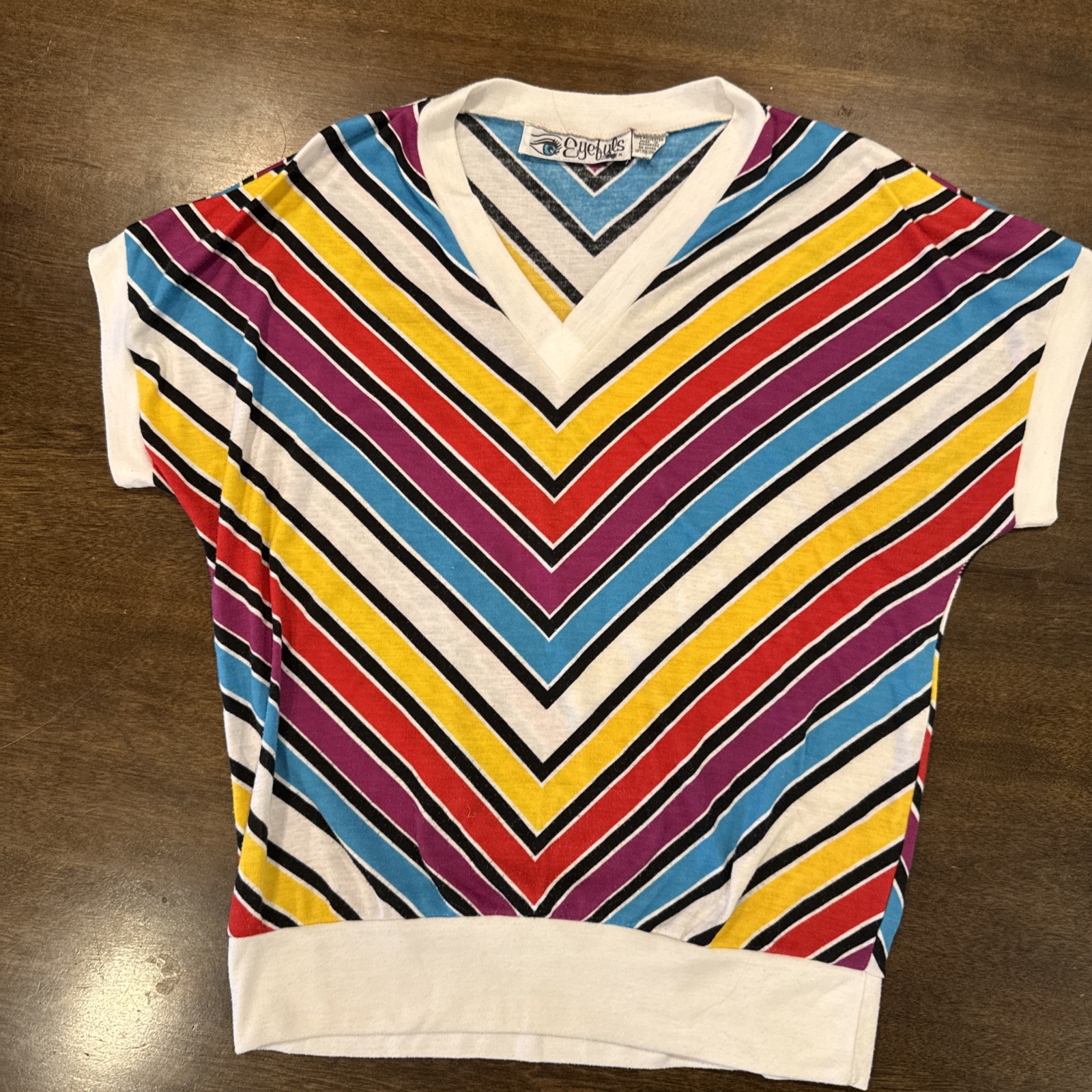 Vintage 80s Eyefuls Chevron Vee Stripe Short Sleeve Tee Shirt Women’s Large