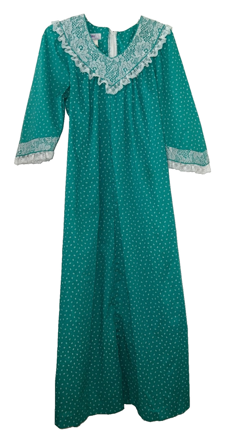 Vintage Mako Hawaii Long Aqua Blue Green Dress 3/4 Sleeve Size 13/14