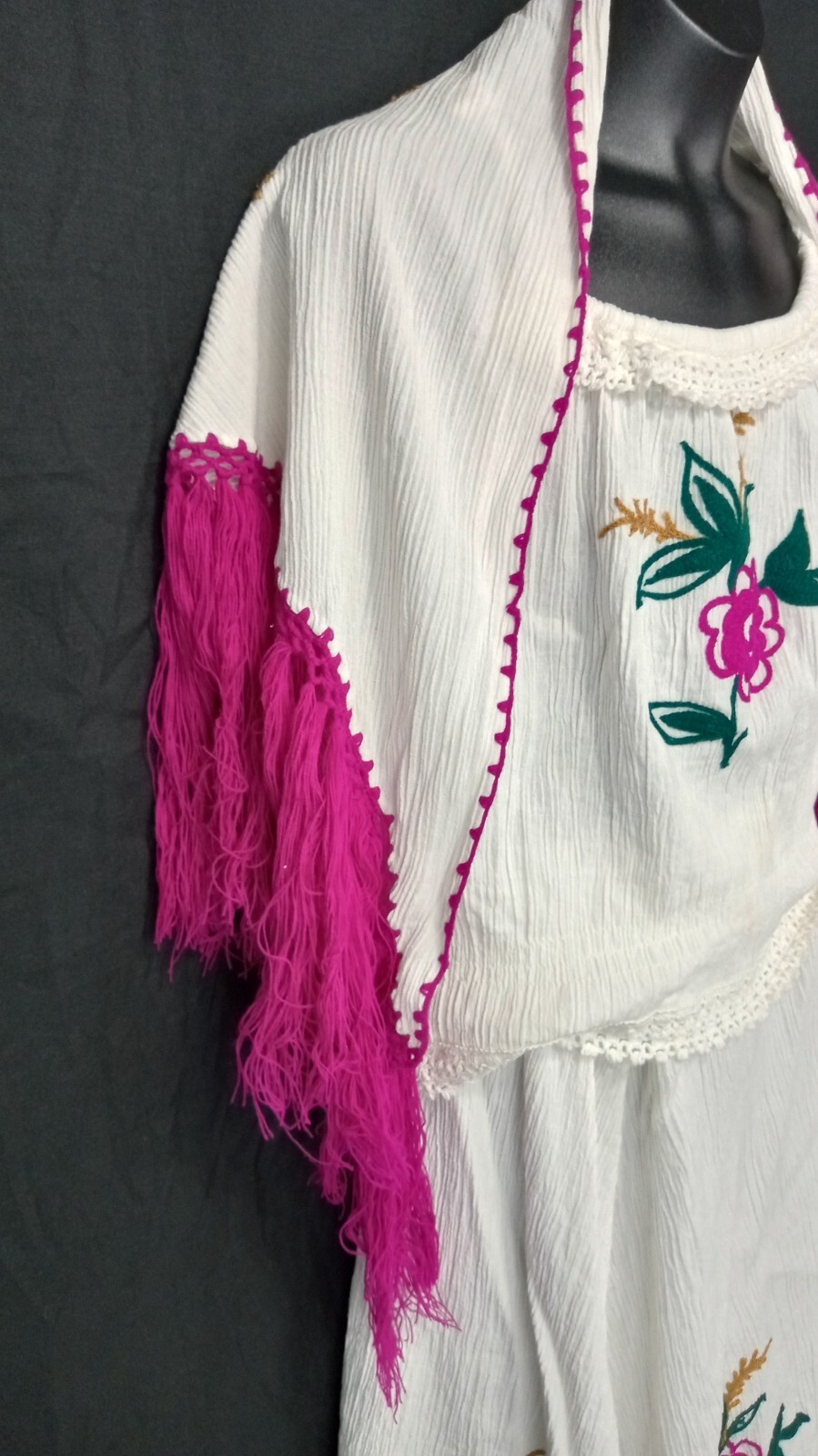 Mediterranean VTG Embroidered Floral & Fringes Women’s Outfit skirt top scarf