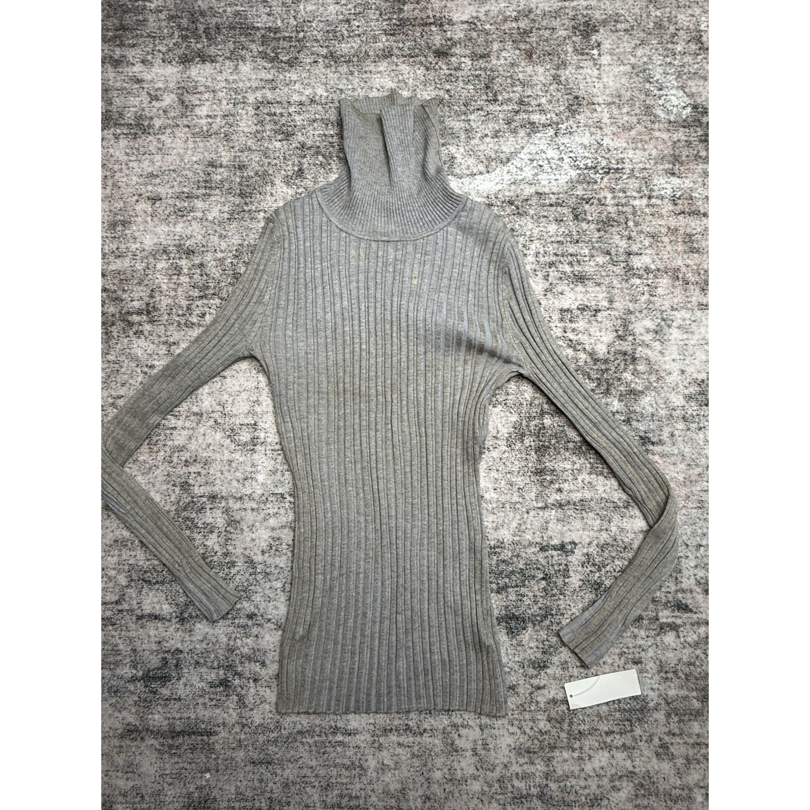 Y2K Vintage Turtleneck Sweater Sz M Grey Gold Rib Knit Pullover Gilmore Girls