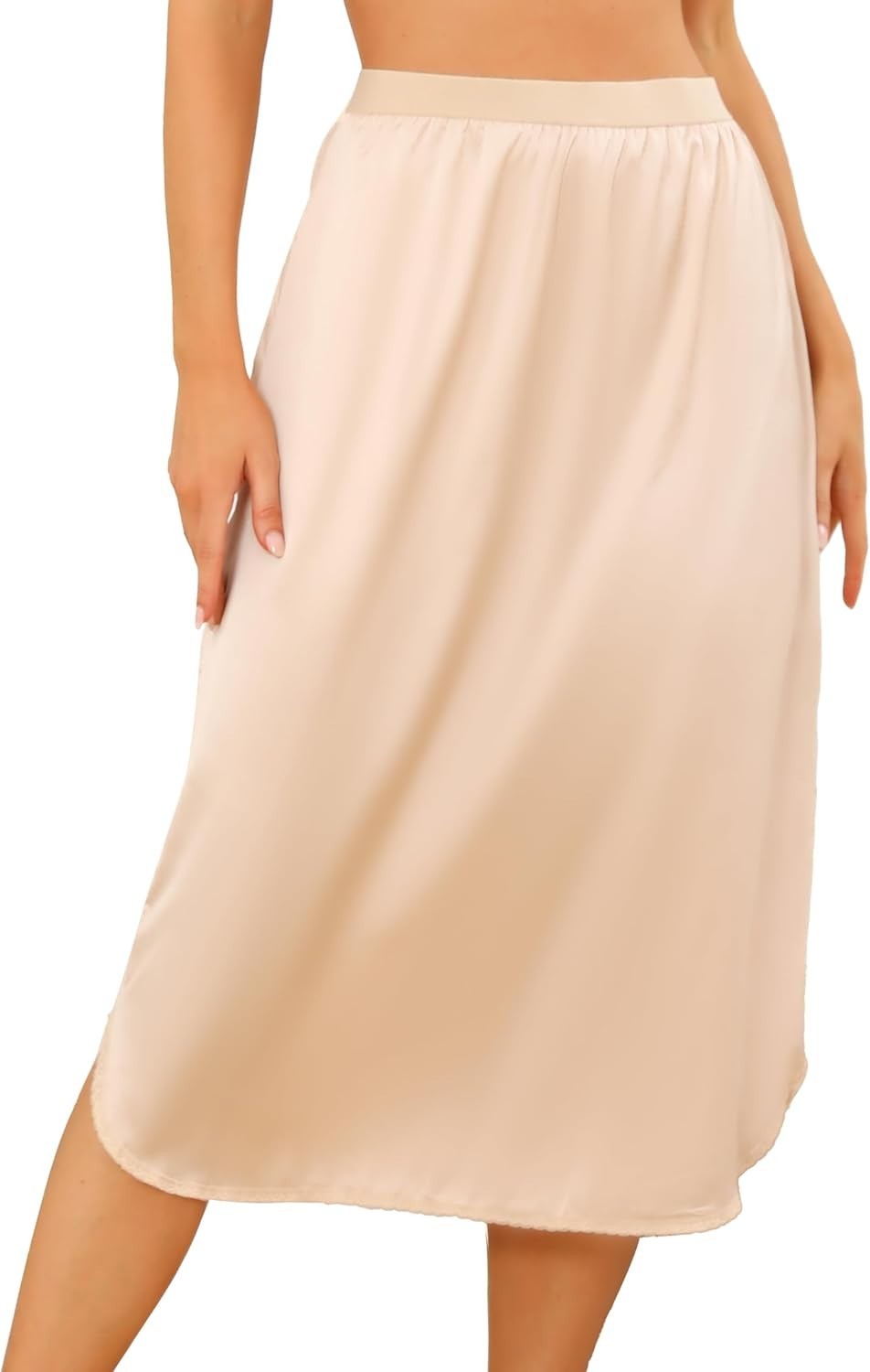 Women’s Satin Half Slip Slit Lace Long Underskirt for under Dresses Size S-3XL