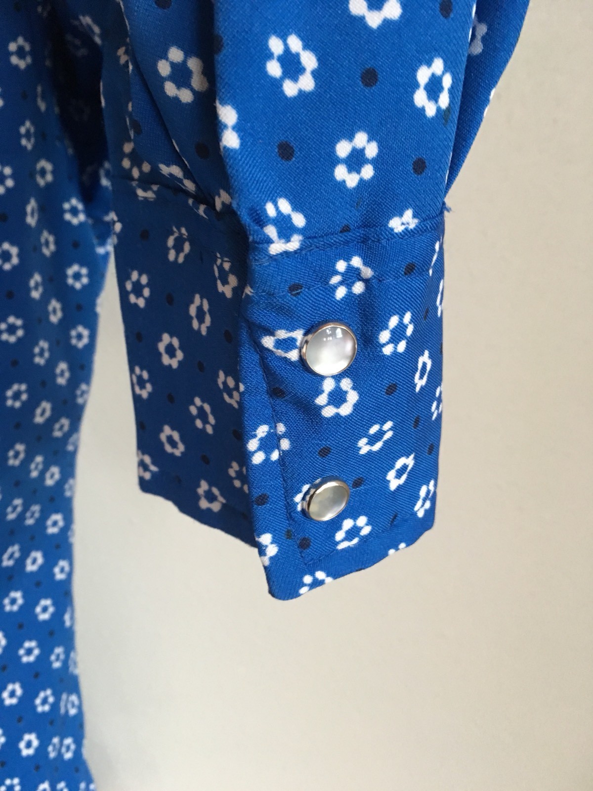 Vtg 70s Lady Lee Pearl Snap Floral Blue Western Shirt Women Size 9 10 Flower USA