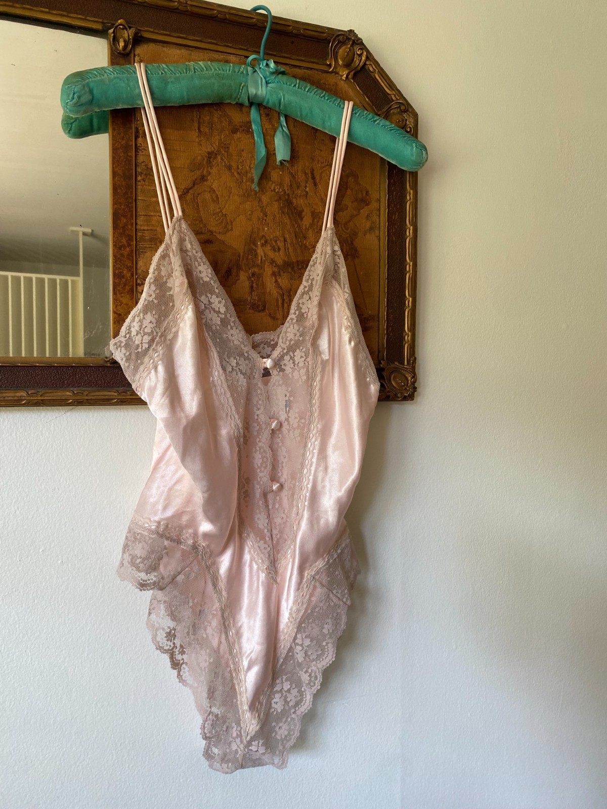 Vintage 1980s Pink Lace Teddy Bodysuit Romantic Sexy Medium Coquette High Cut