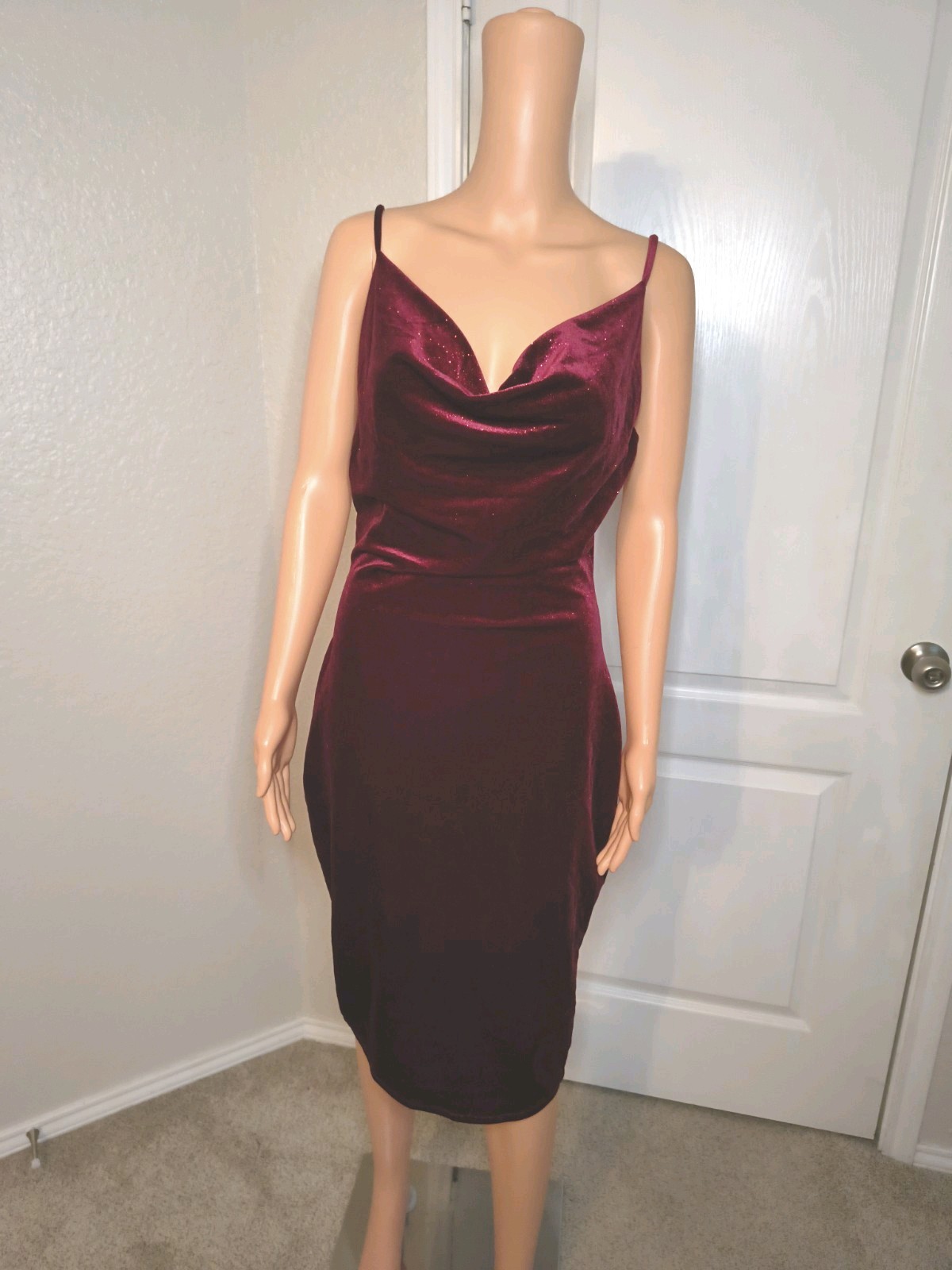 Sexy Vintage Velvet Red Dress Pencil Pinup Glam Sparkle Size L -Fits Like M -P22