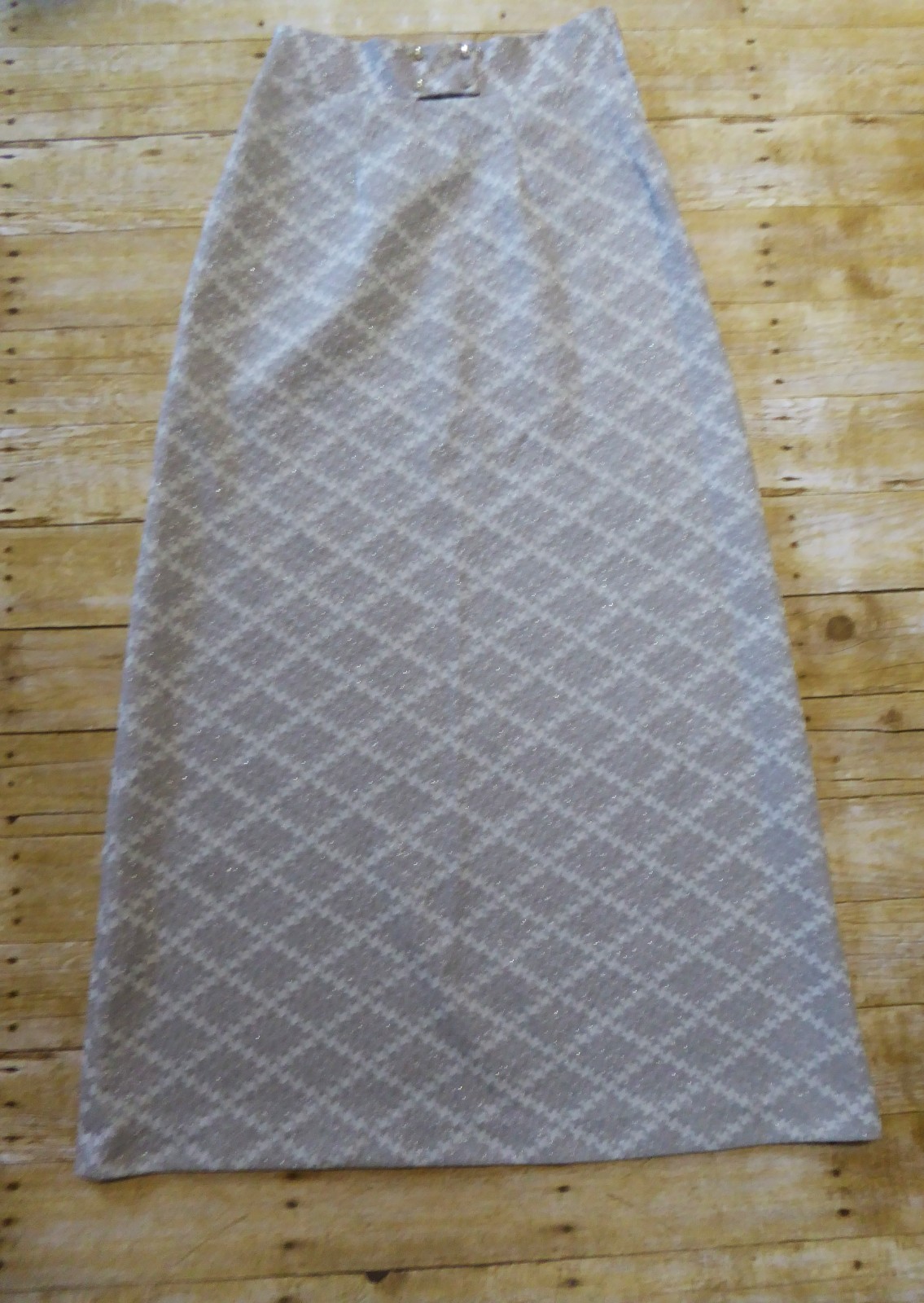 70s Linda Original Vintage Polyester Maxi Skirt Hostess Silver A-Line Waist 32