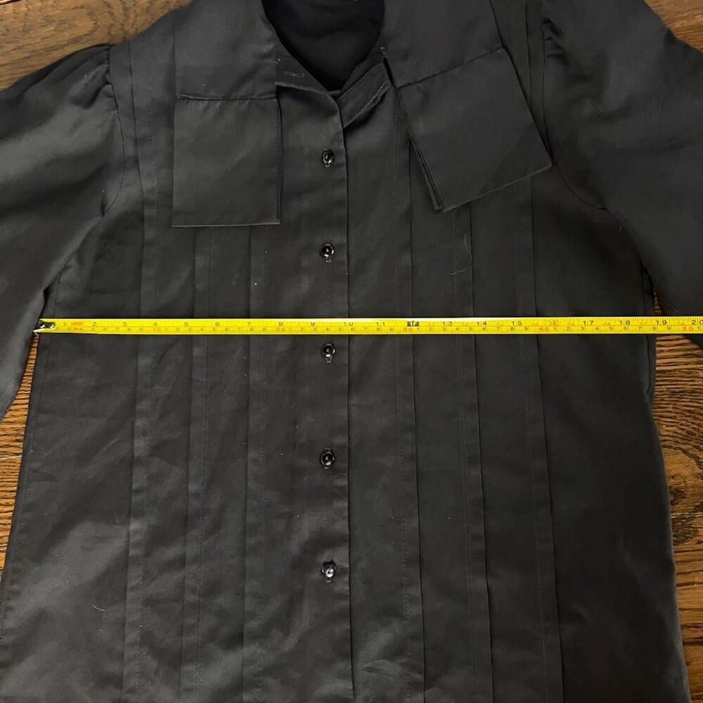 Donnkenny Retro Vintage Womens Black Button Up Pleated Blouse