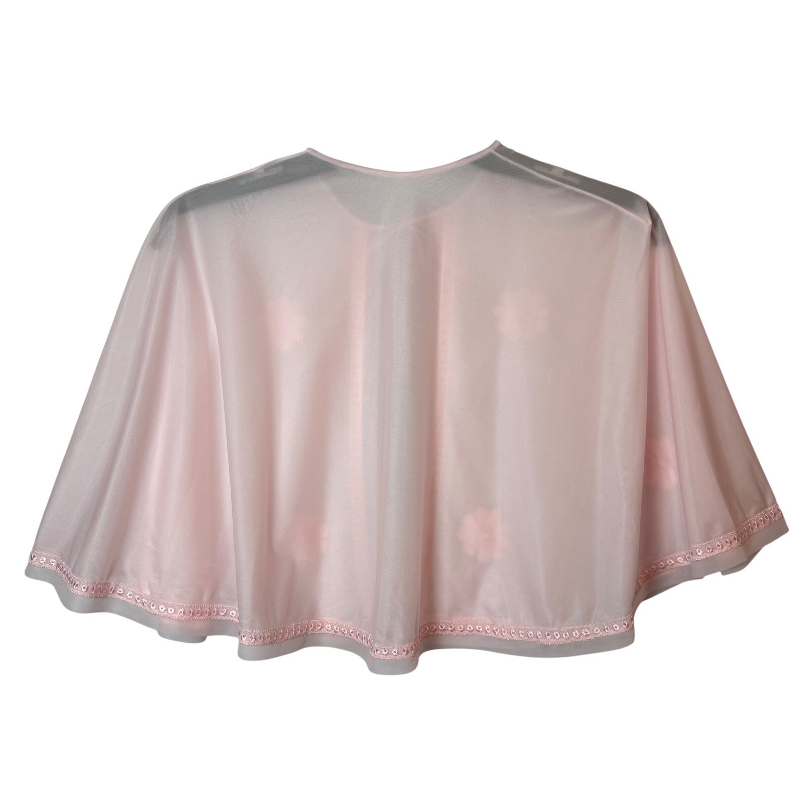 Vintage 1950s Mafri Pink Sheer Nylon Bed Jacket Capelet Applique Made in Italy