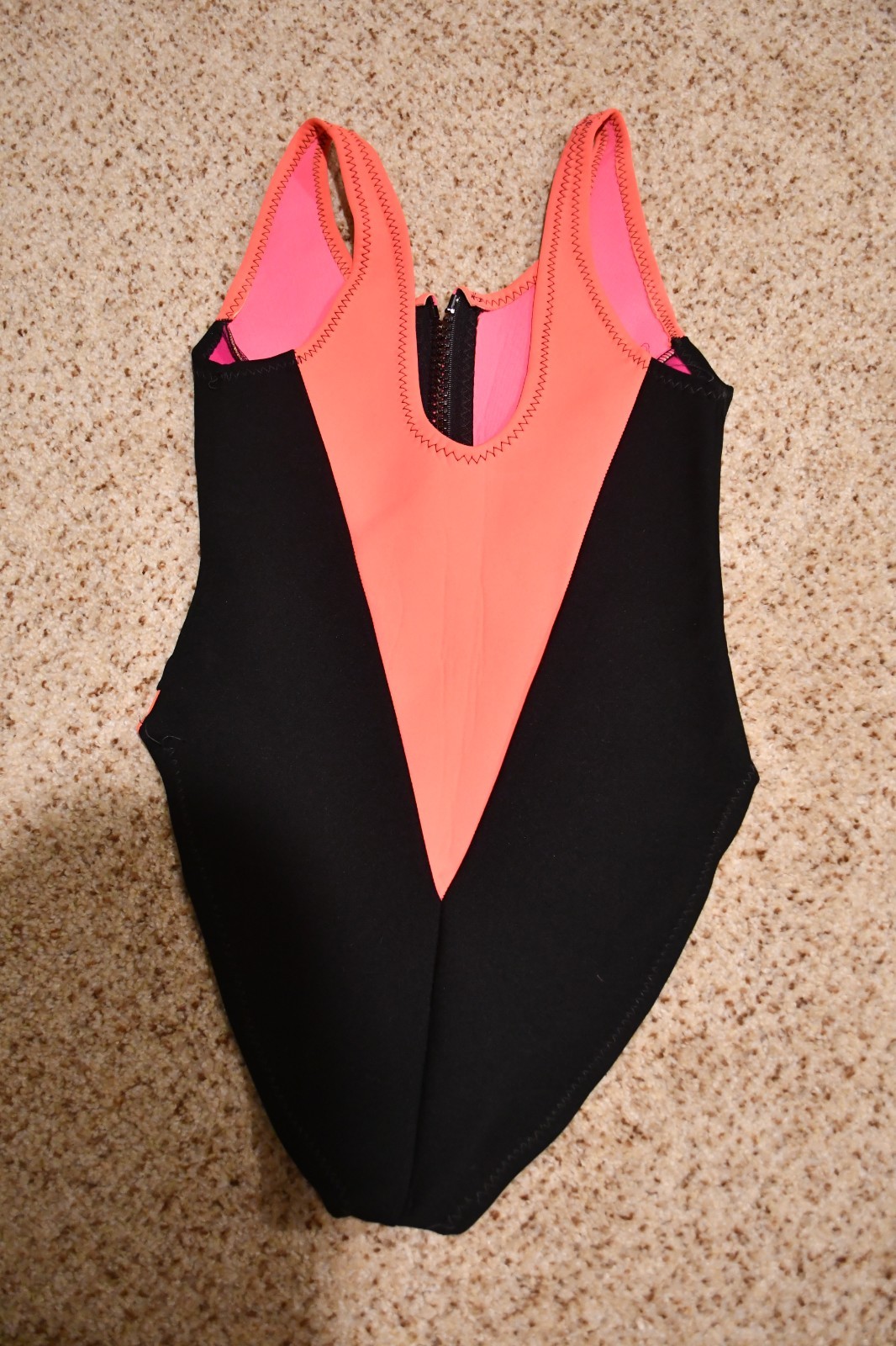 VINTAGE 1980’s 1990’S BLACK PEACH PINK NEOPRENE SWIMSUIT OCEAN TEC MEDIUM