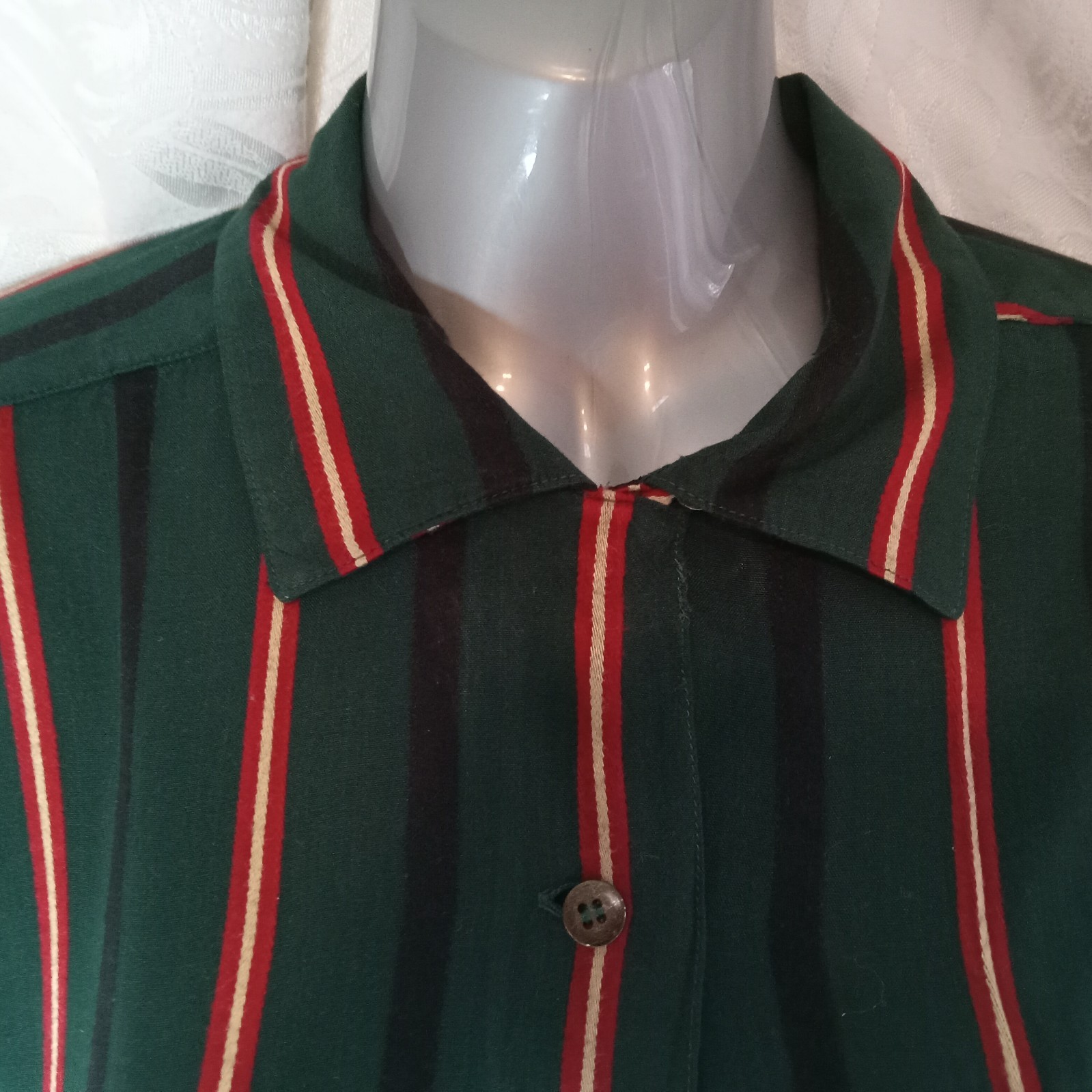 Esprit Women’s Shirt Button Down Green Red Stripe Preppy 1980s Size M Vintage