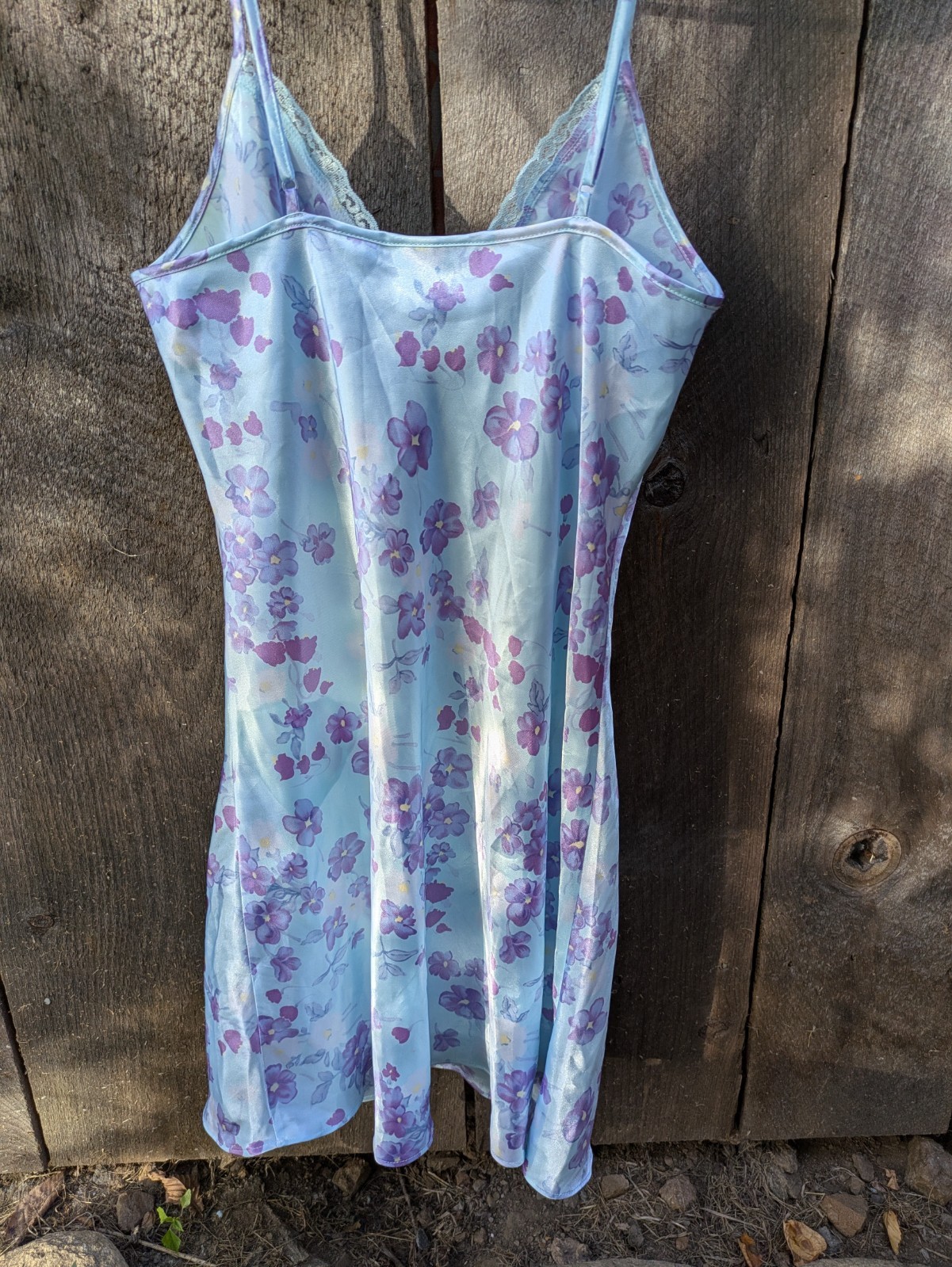 Warner’s Sleepwear Slip Dress Lingerie Blue Floral Babydoll Bow Front 90’s Y2K