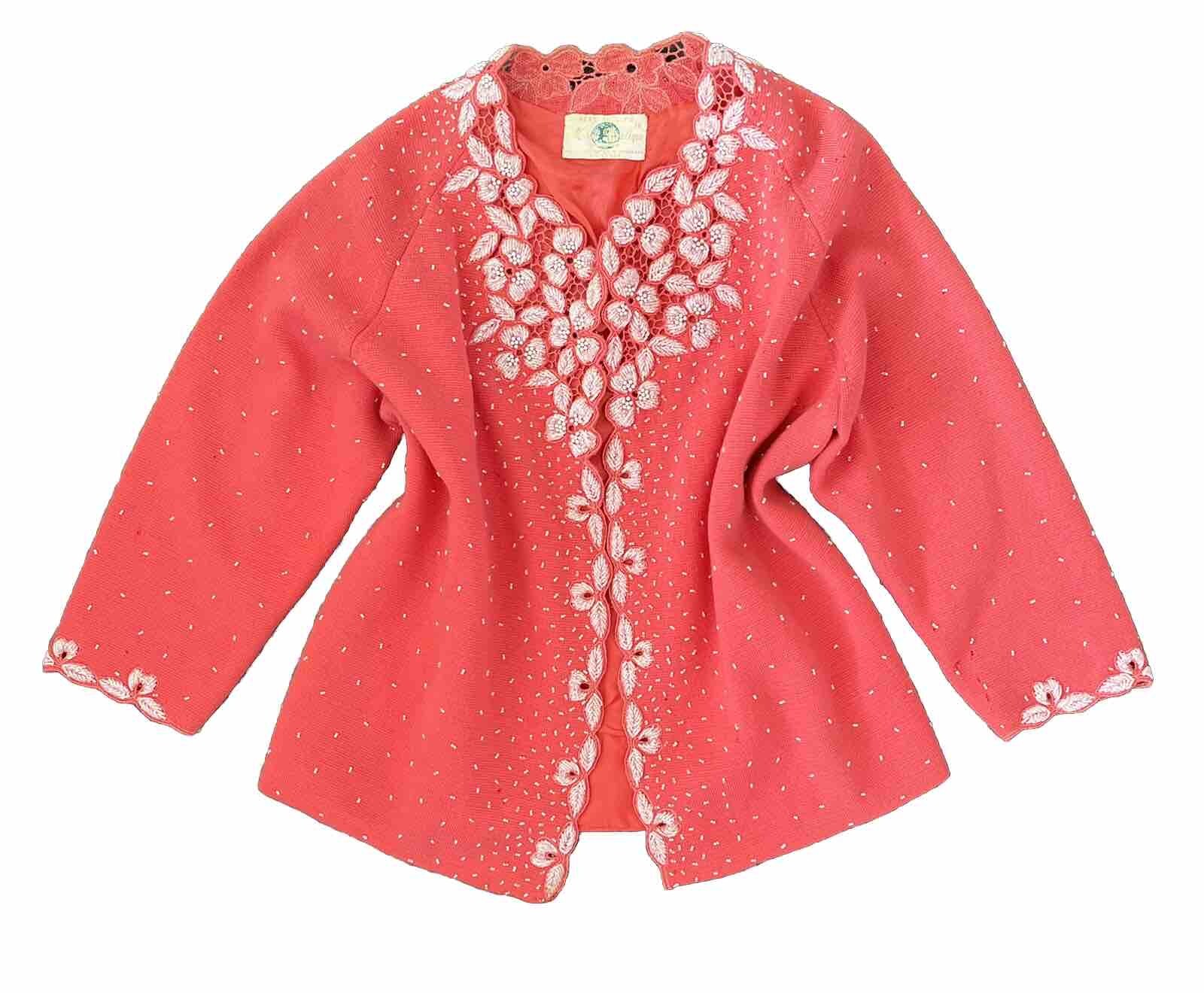 Gene Shellys Boutique International California Vtg Beaded Lambswool Cardigan M