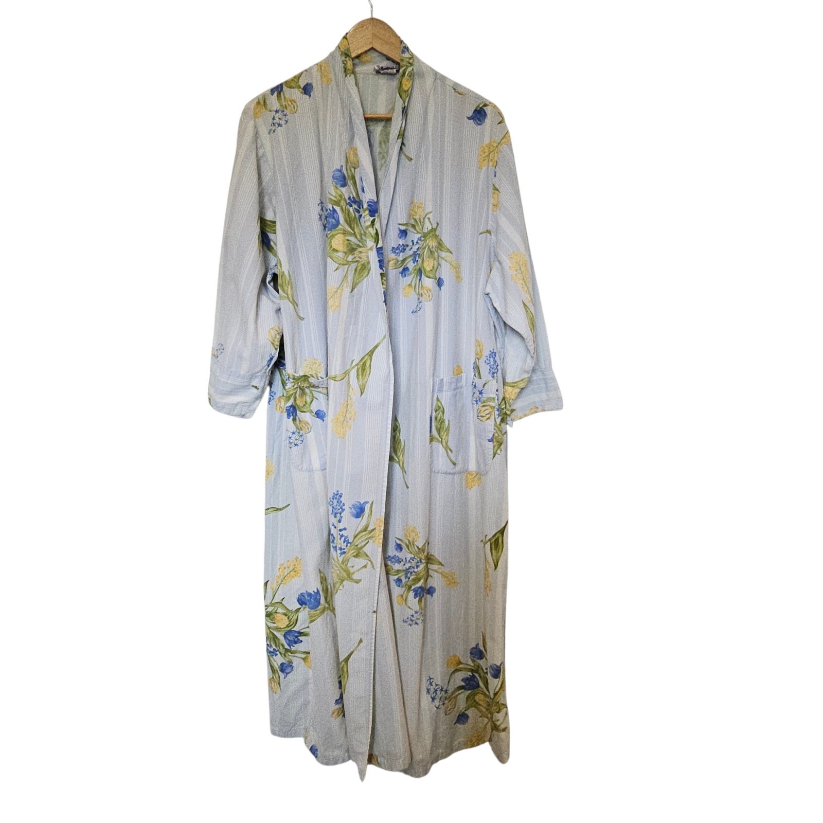 Vintage April Cornell Floral Cotton Robe Housecoat Duster OS Blue Yellow…