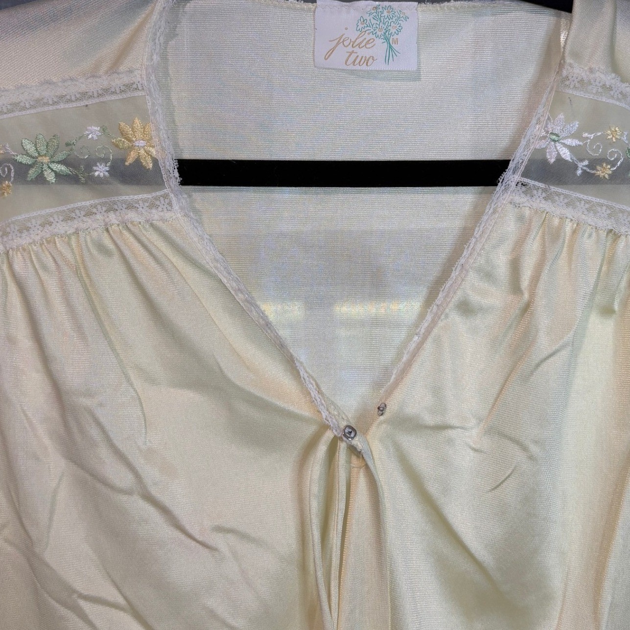 Jolie Two JCPenney Vintage Yellow Nylon Pajama Set Floral Lace Medium